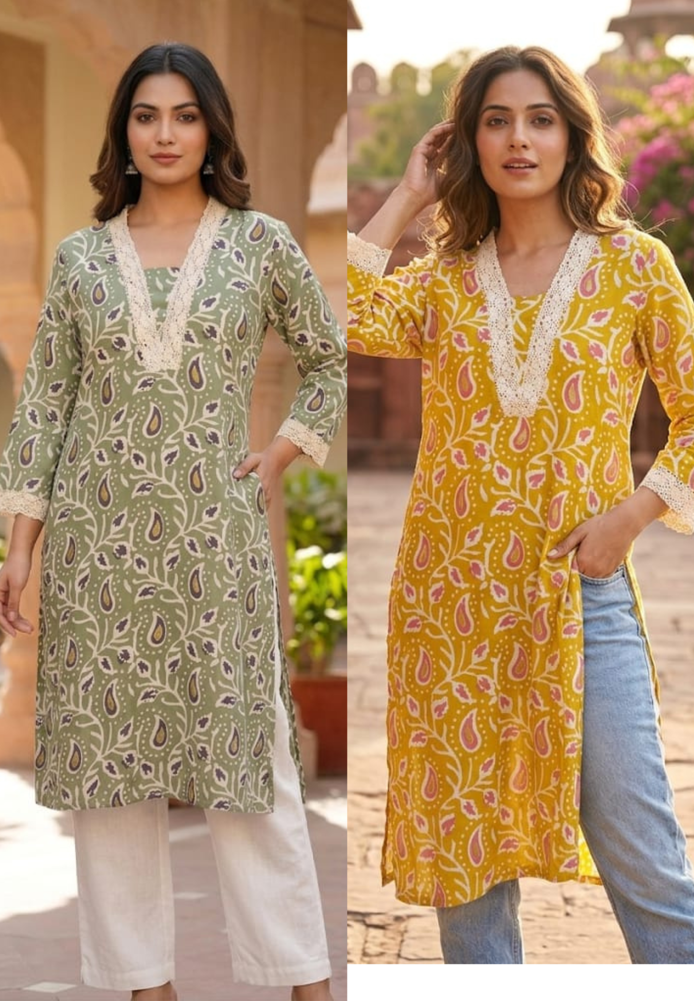 Mango Buti Print Casual Wear V-neck Only Kurti