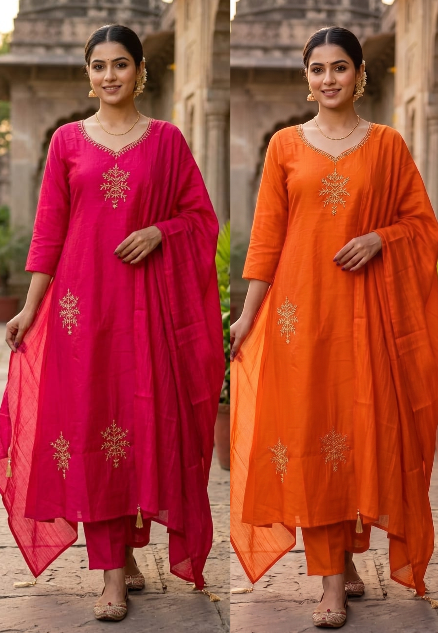 Surat Mul-Chanderi A-Line Full Suit Set with Tree-of-Life Zari Embroidery & Dupatta- 14941