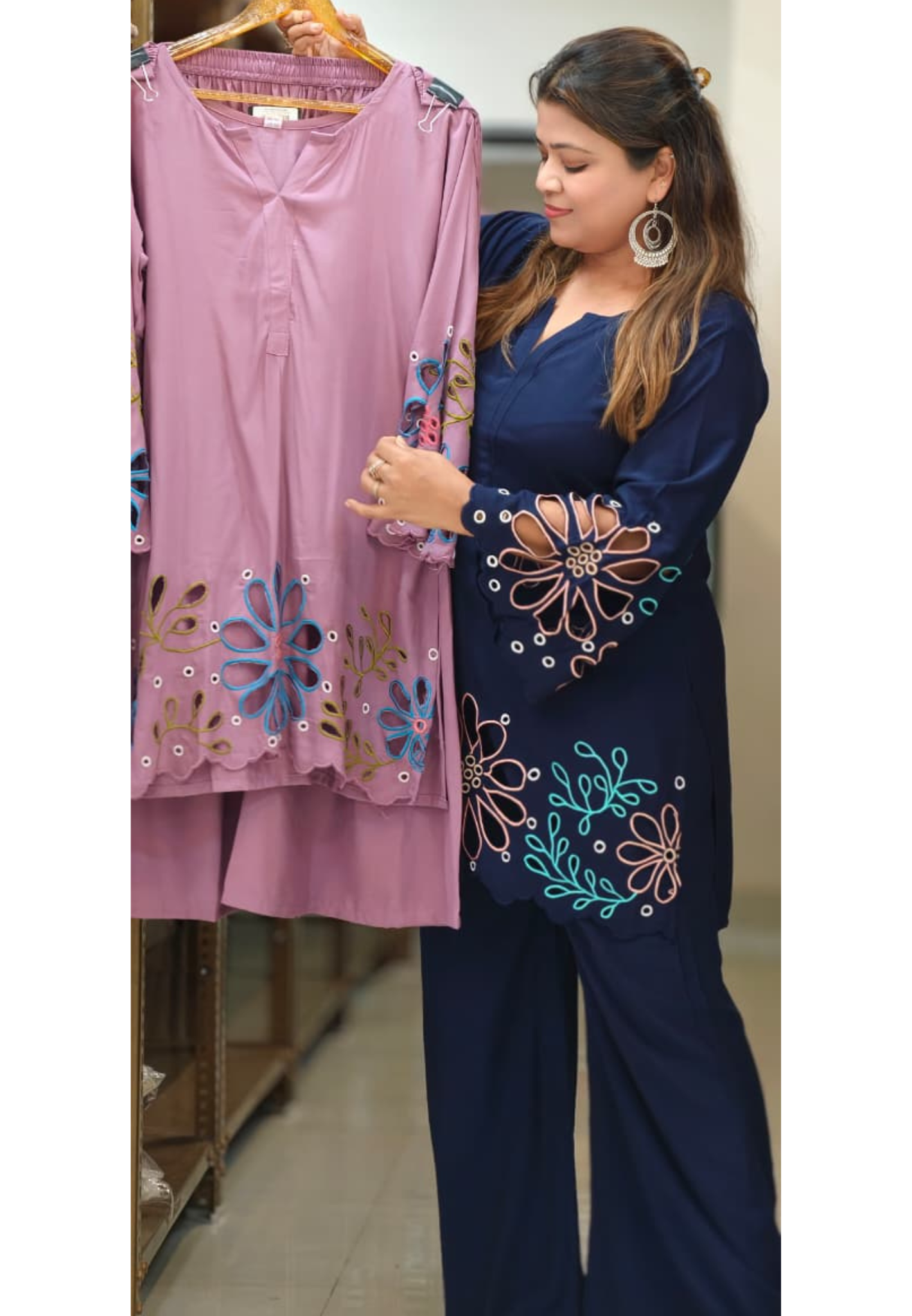 Premium Imported Fabric Floral Hem Cut-Work Embroidery Co-Ord Set-14970