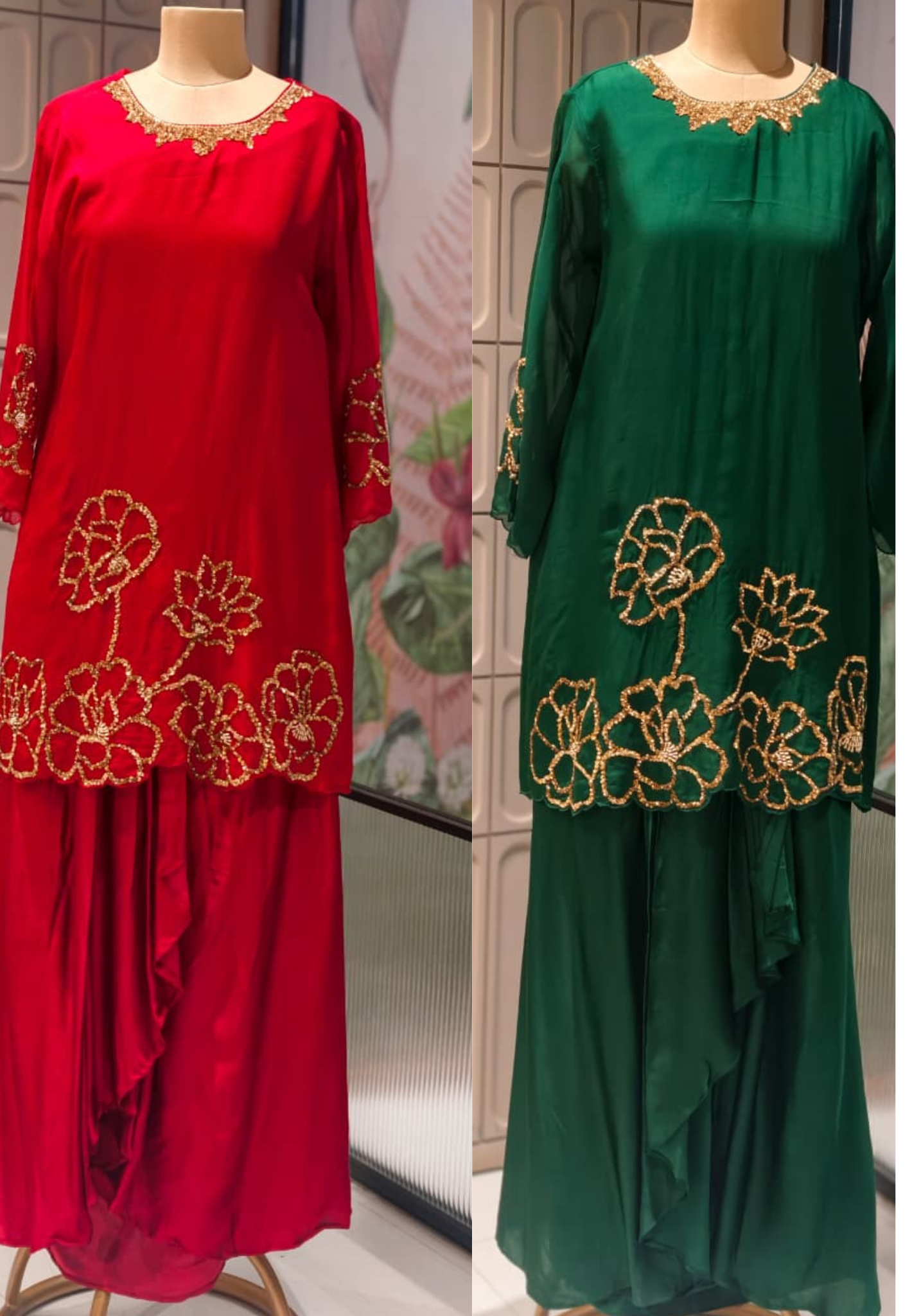 Premium Floral Embellished Long Tunic with Palazzo Trousers
