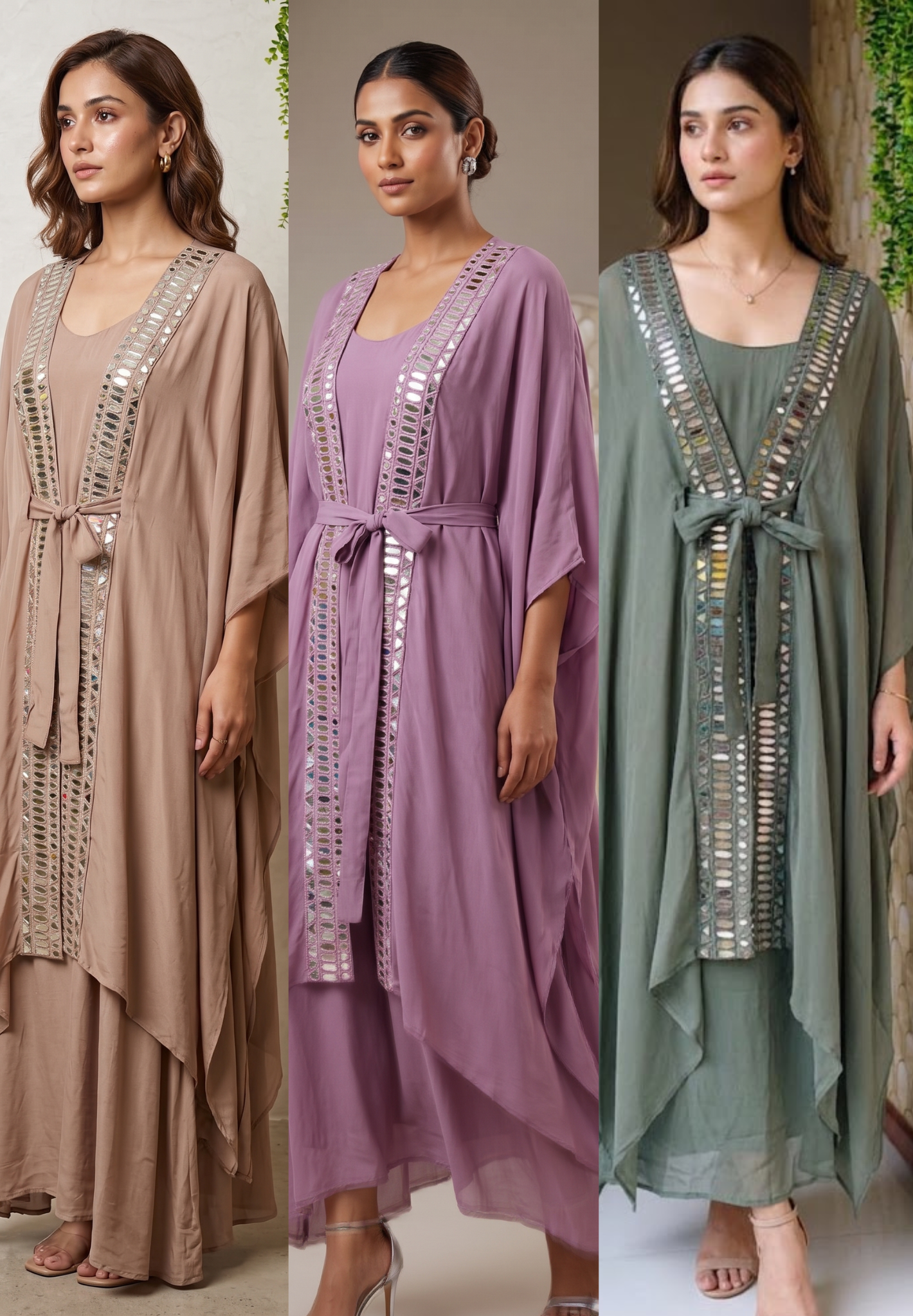 Kaftan Look Real Mirror Elegance Knotted Outer & Inner Gown Style Indo Wear- 15010