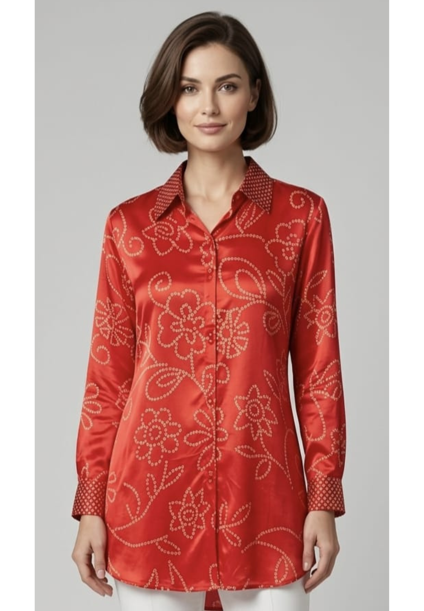 Pure Crepe Bold Look Bandhani Print Floral Collared Shirt- 15111 (Lean Fit)