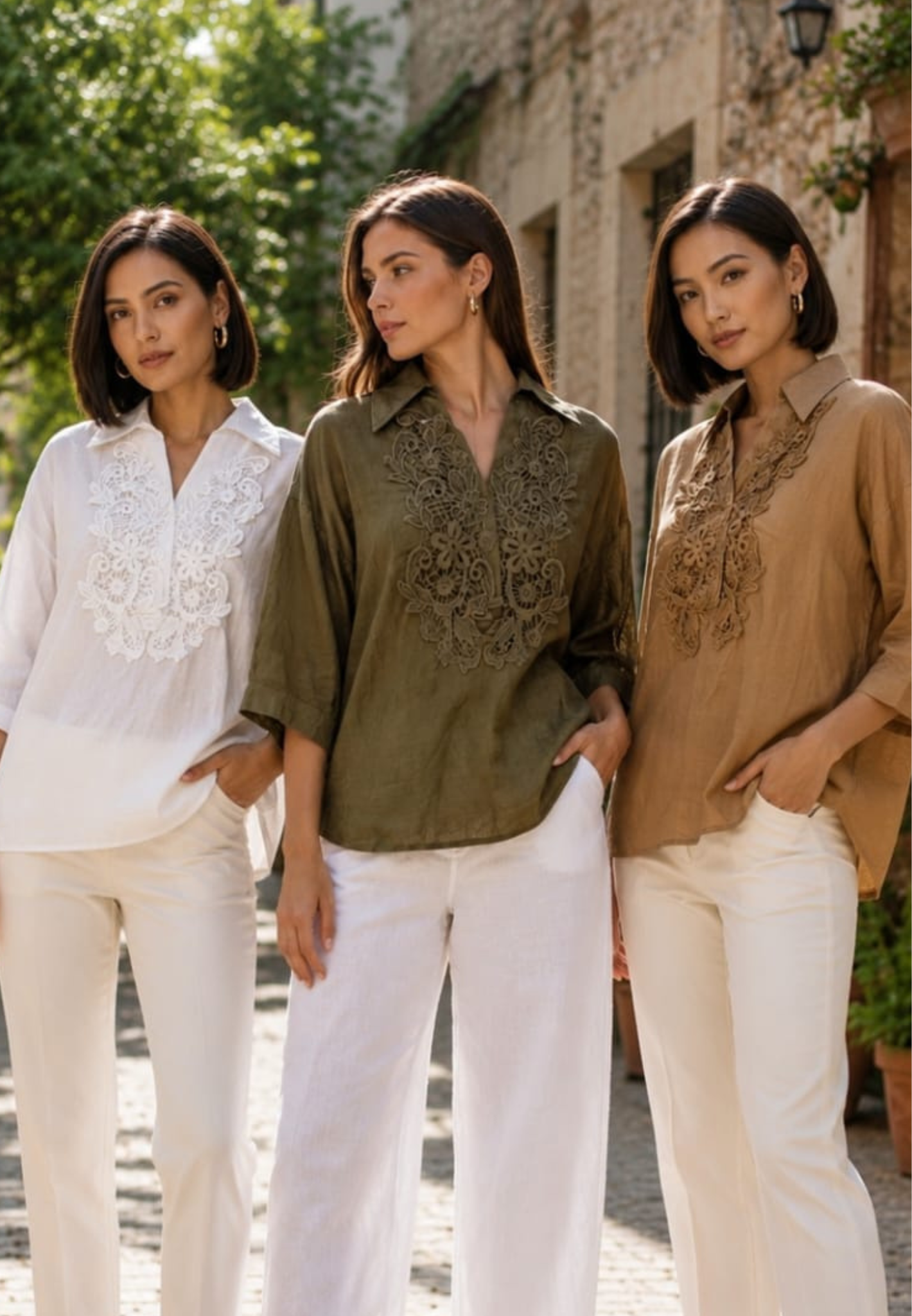 Elysian Lace-Applique Solid Tunic Imported Shirt- 15151