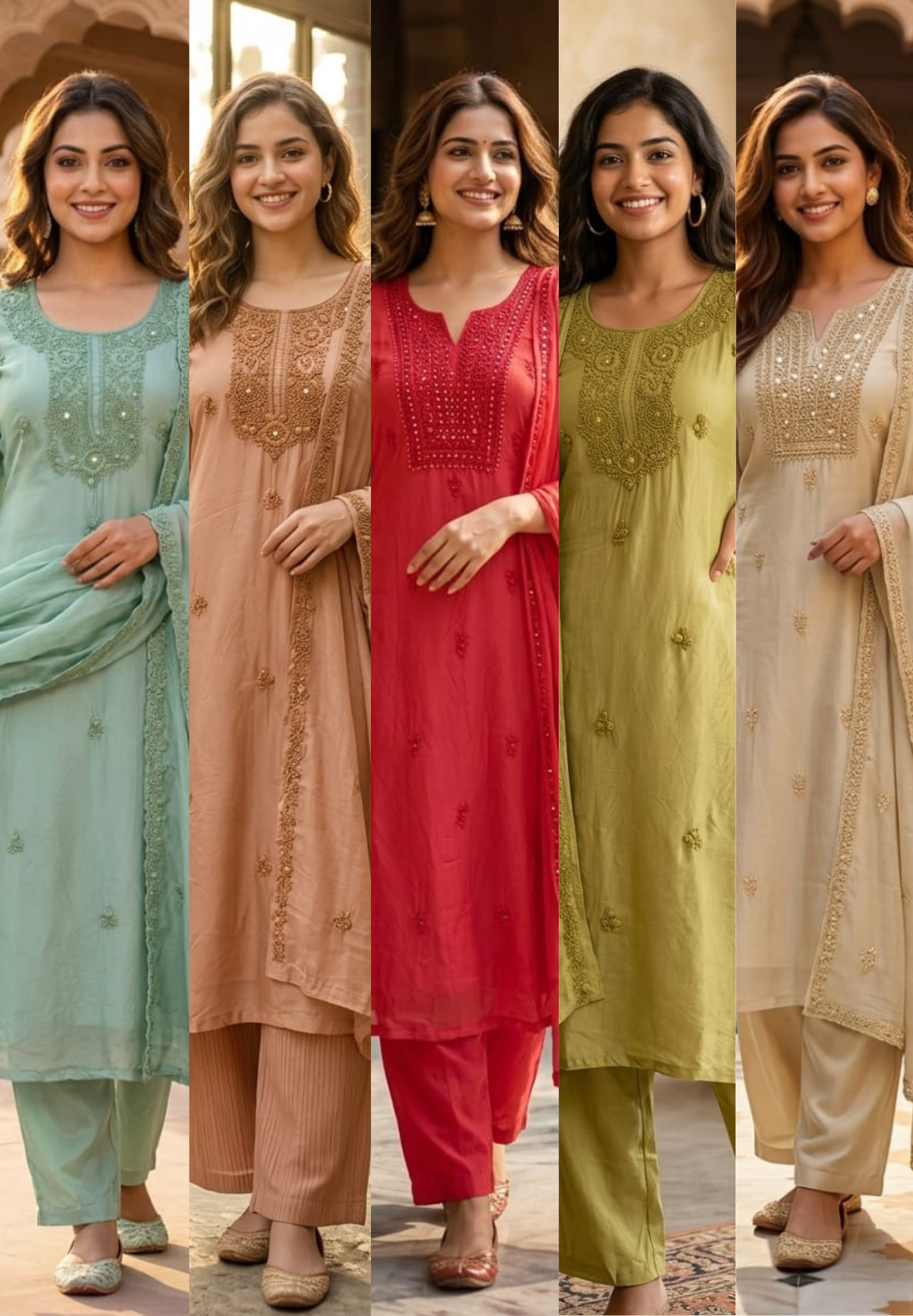 Foil Mirror Detailing Chikankari Embroidered Yoke Solid Organza Full Suit Set With Dupatta- 15376