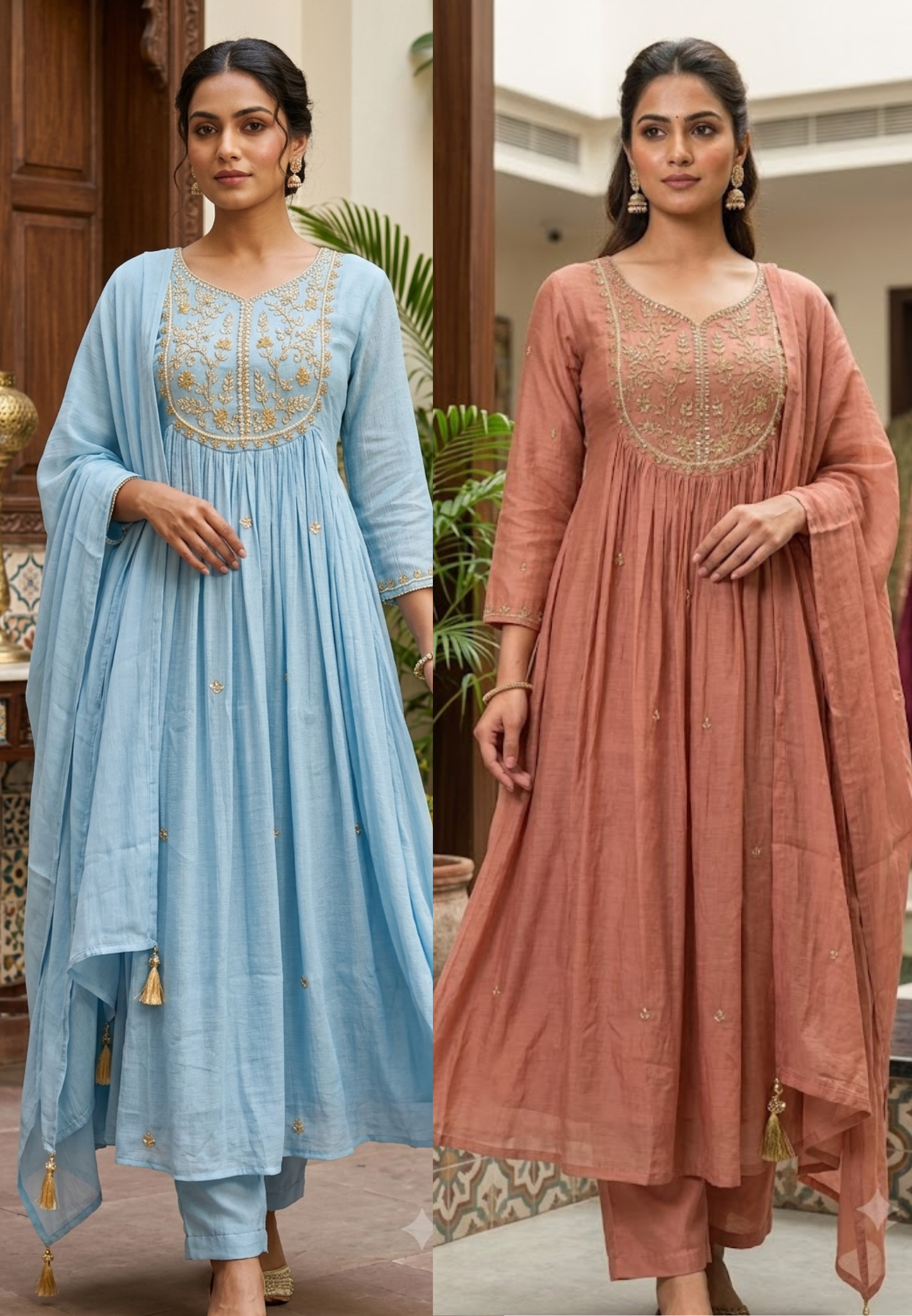 Zardosi Cut-Dana Embroidered Yoke Surat Mul-Chanderi Anarkali Full Suit Set With Dupatta- 15319