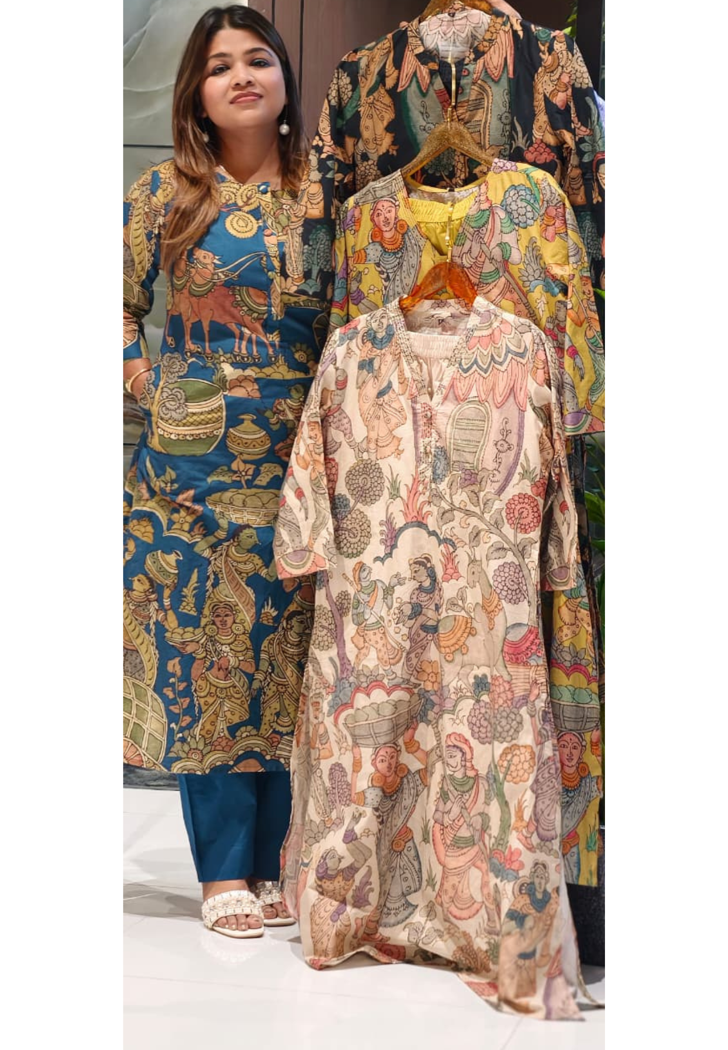 Heritage Kalamkari Inspired Folk Art Kurta Pant Set In Cotton Fabric- 15425