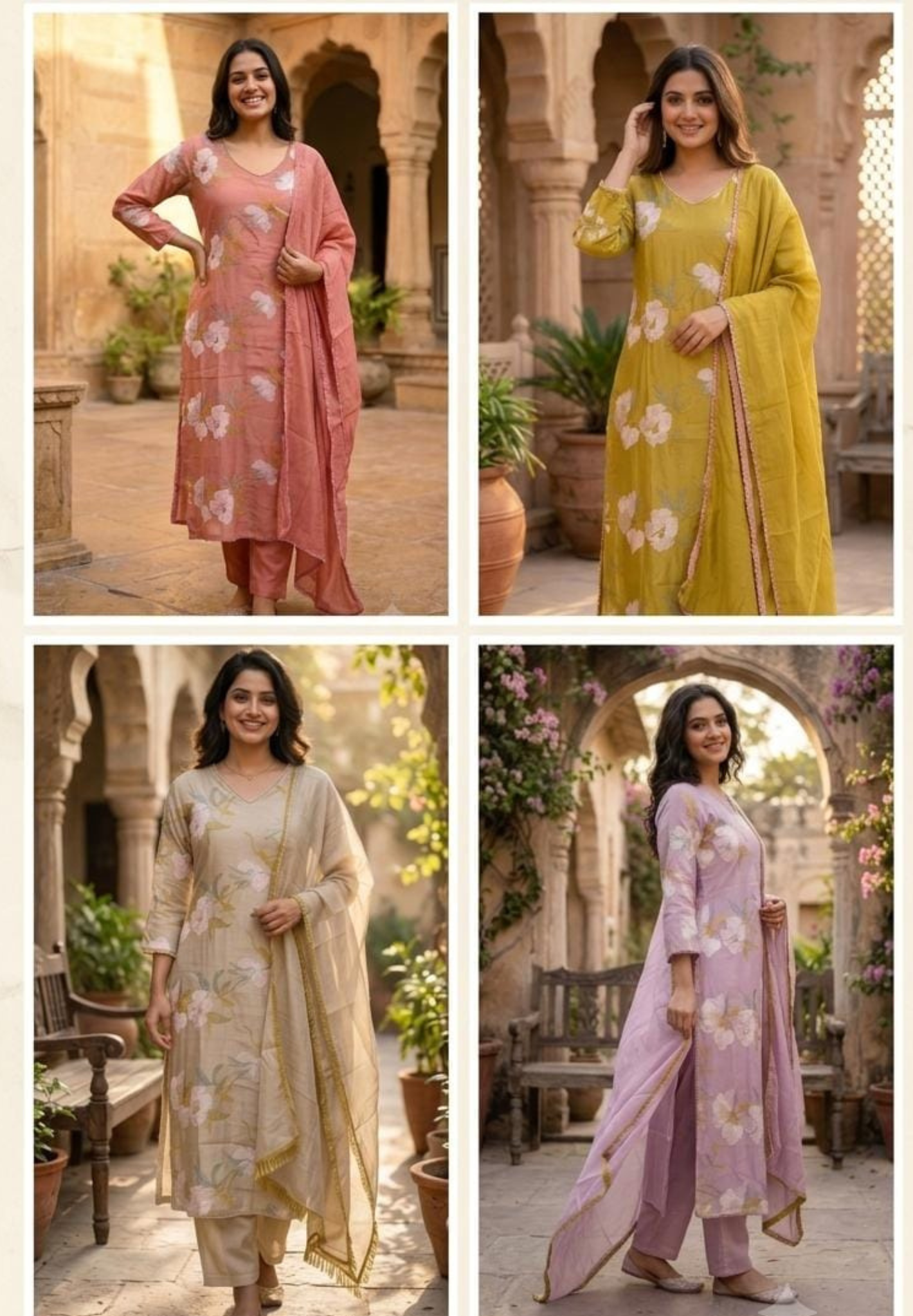 Elegant Applique Look Floral Embroidered 3-Piece Crush Surat Mul-Chanderi Full Suit Set With Dupatta- 15431