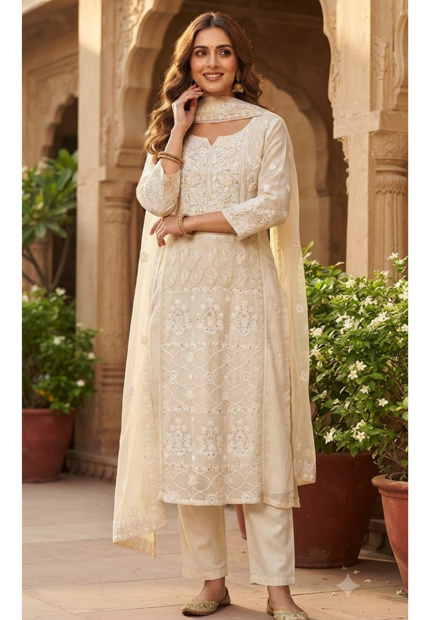 Chikankari Pure Thread Embroidered Decent Tone Full Suit Set With Dupatta In Mul Chanderi Fabric-14250 RB236