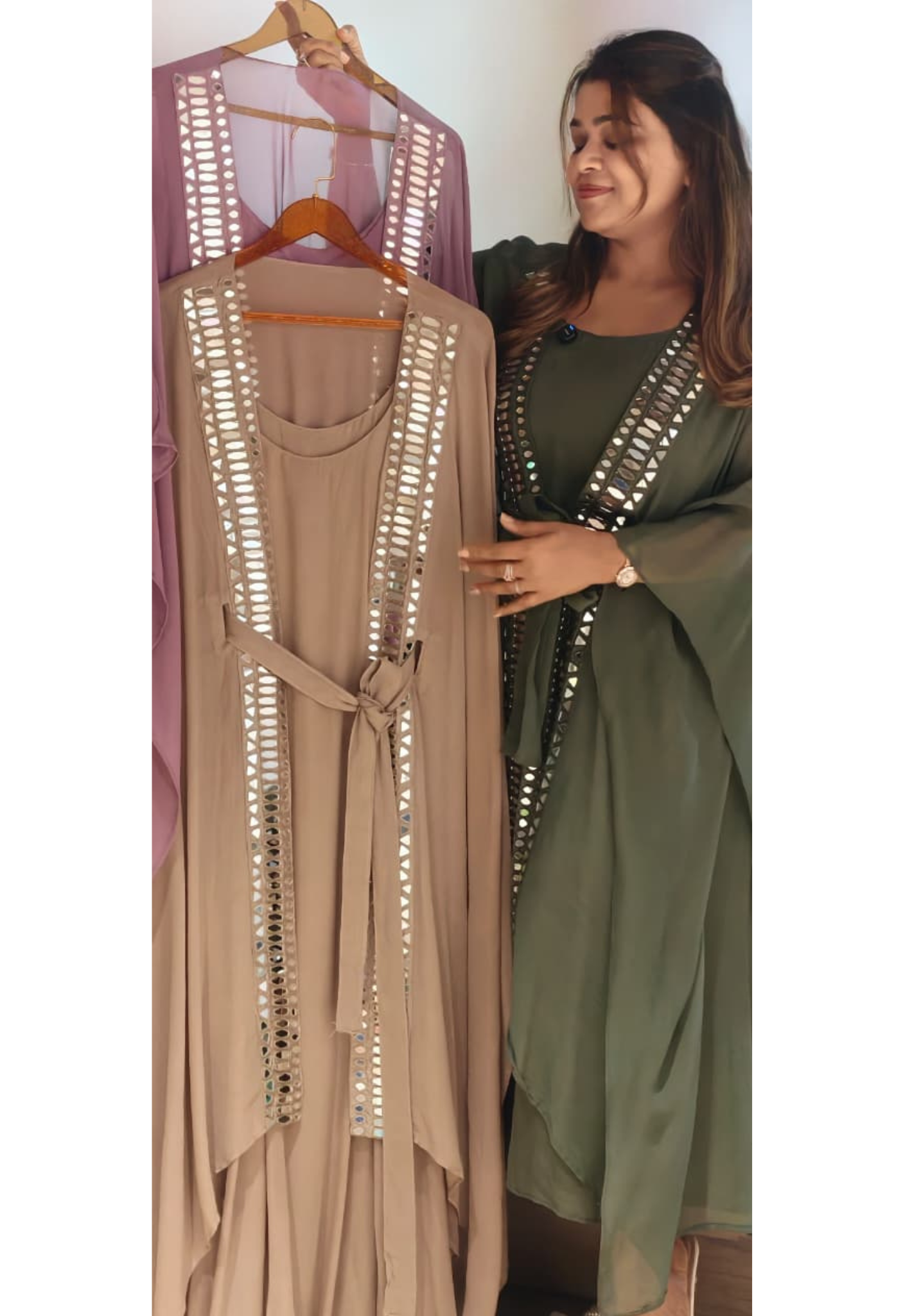 Kaftan Look Real Mirror Elegance Knotted Outer & Inner Gown Style Indo Wear- 15010