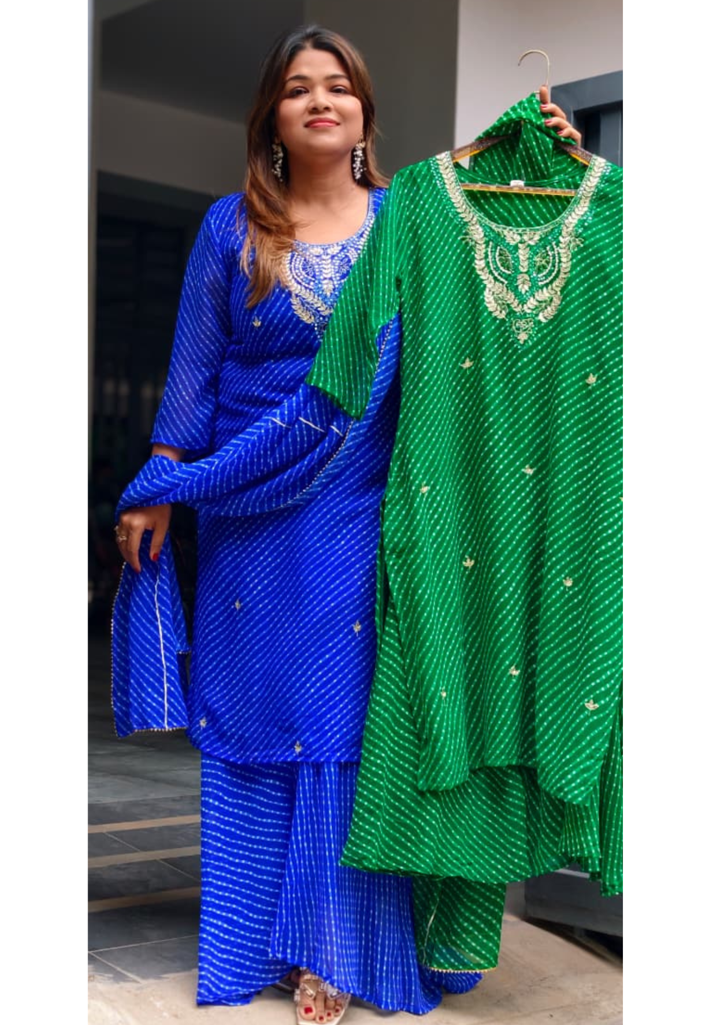 Elegant Traditional Gotta Embroidered Leheriya Pattern Semi Georgette Full Suit Set With Dupatta- 15118