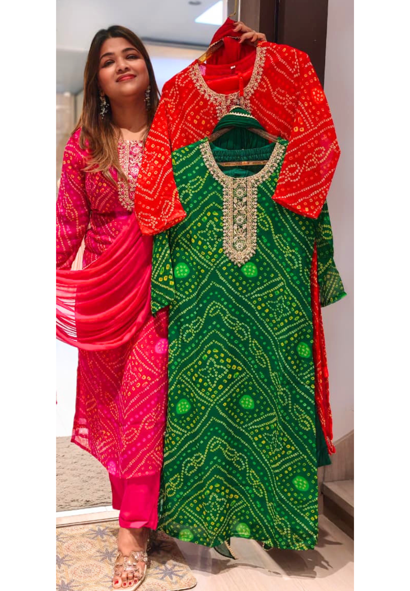 Georgette Bandhani Print Embroidered Full Suit Set with Dupatta And Bottom-15482