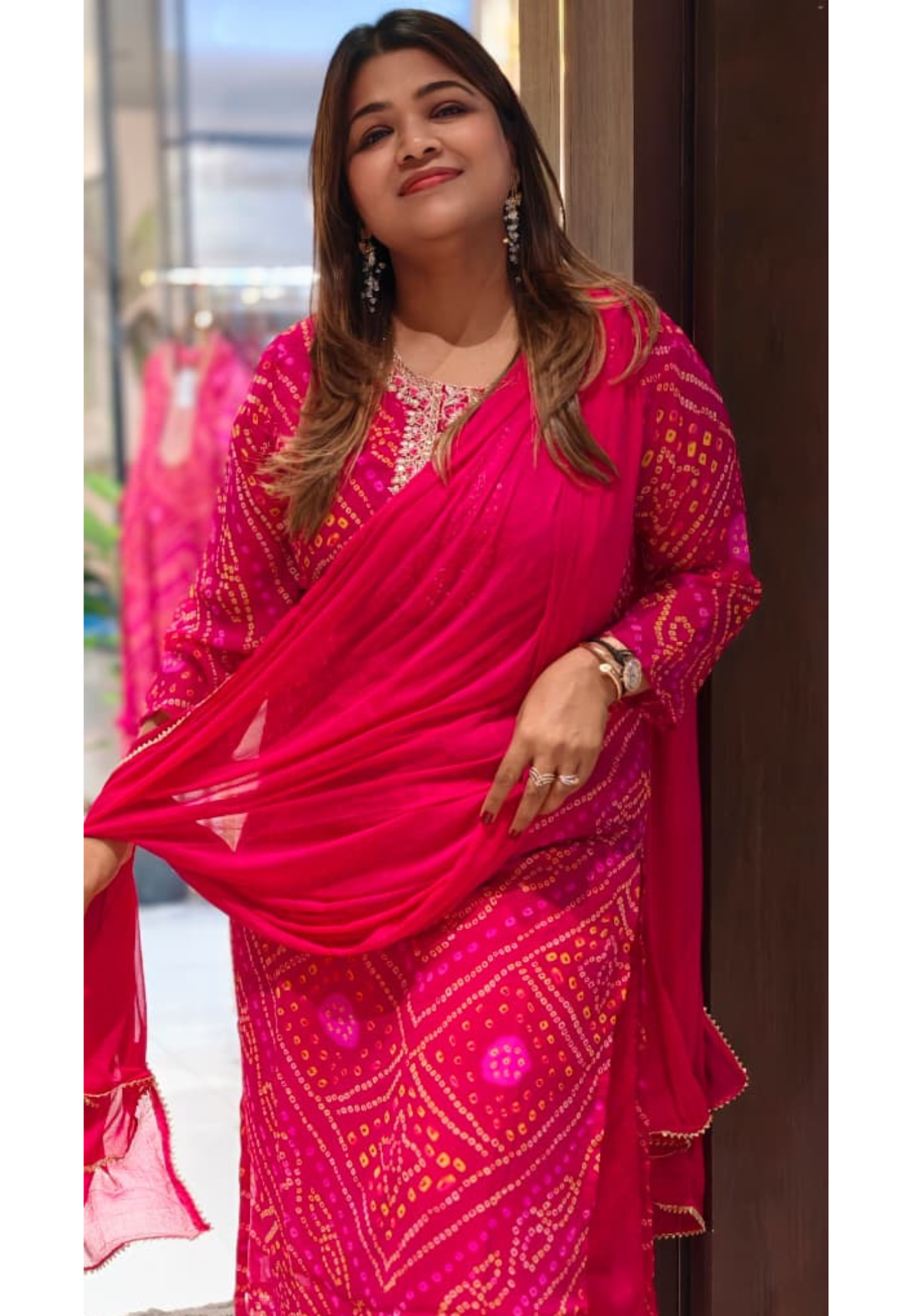 Georgette Bandhani Print Embroidered Full Suit Set with Dupatta And Bottom-15482