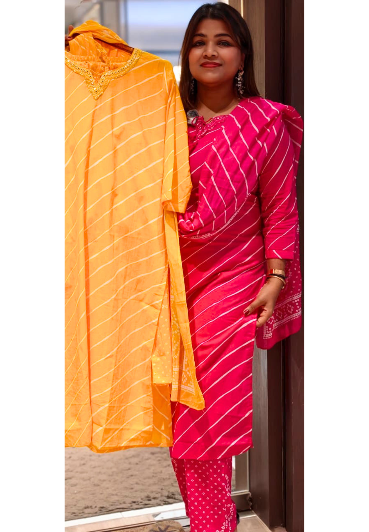 Premium Leheriya Print Cotton Full Suit Set with Matching Dupatta- 15475