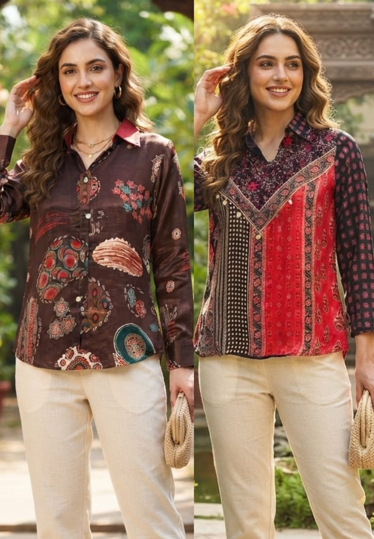 Heritage Geometric Multi Print Casual Crepe Shirt- 15434