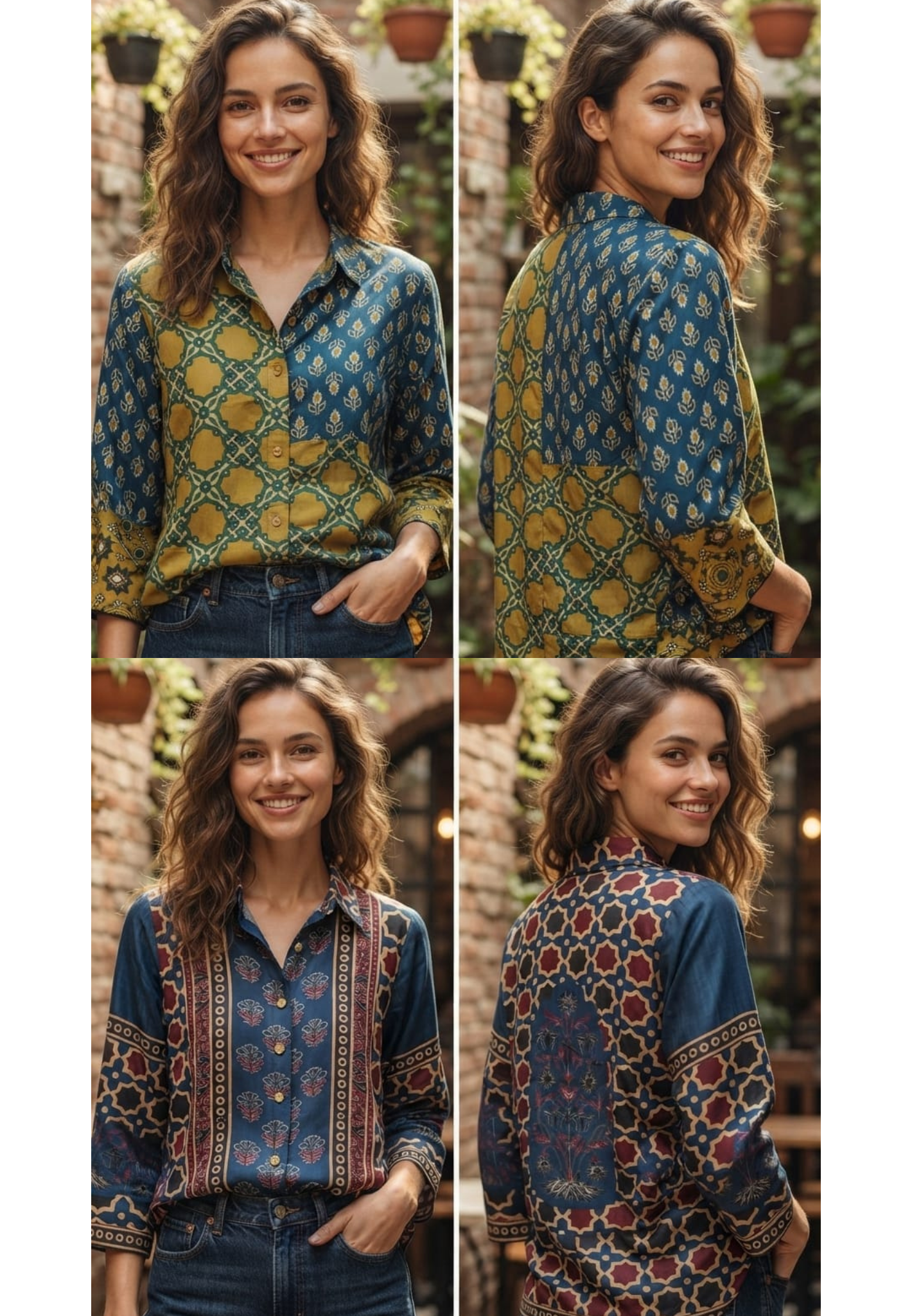 Geometric Block Print Dual Toned Casual Crepe Shirt- 15434