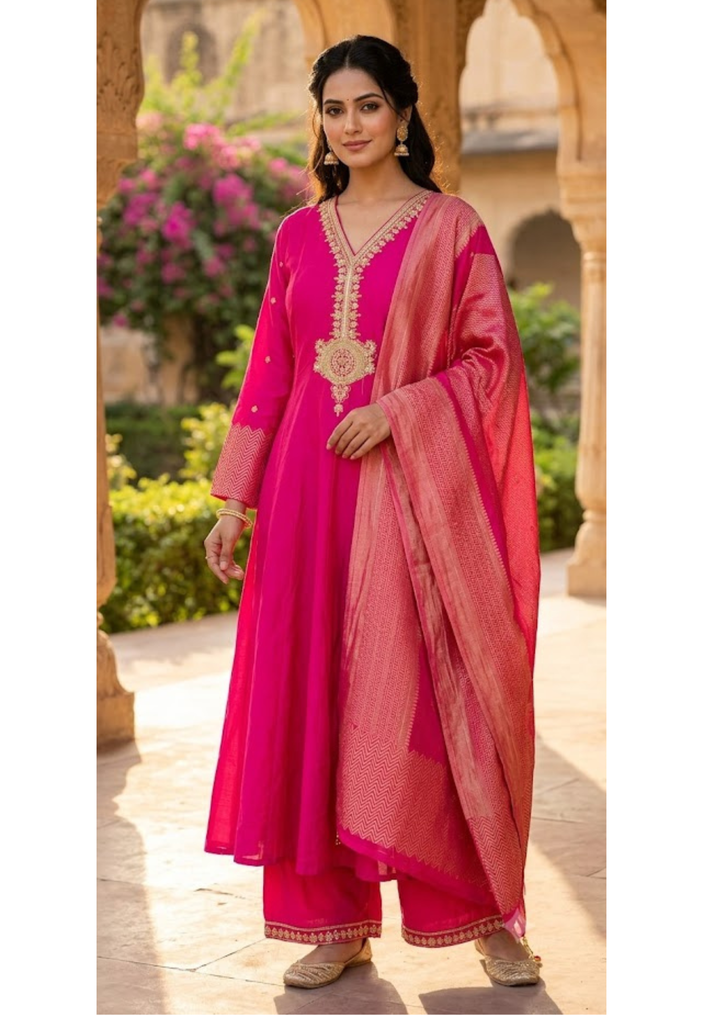 Vibrant Panel Dola Silk Anarkali Full Suit Set With Dupatta With Intricate Embroidery