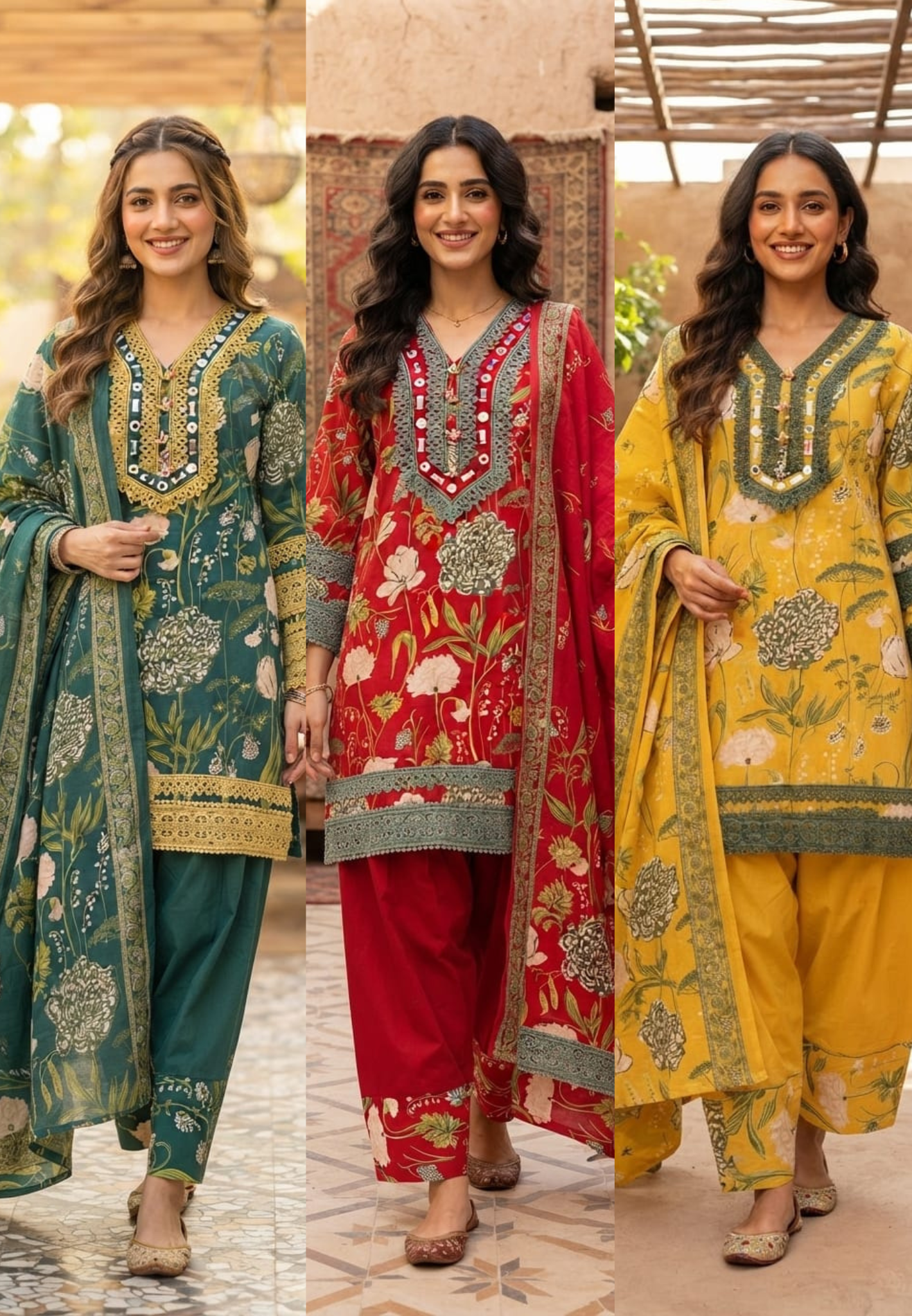 Premium Floral Printed Cotton Full Suit Set Wuth Dupatta With Crosia Elegance- 15682