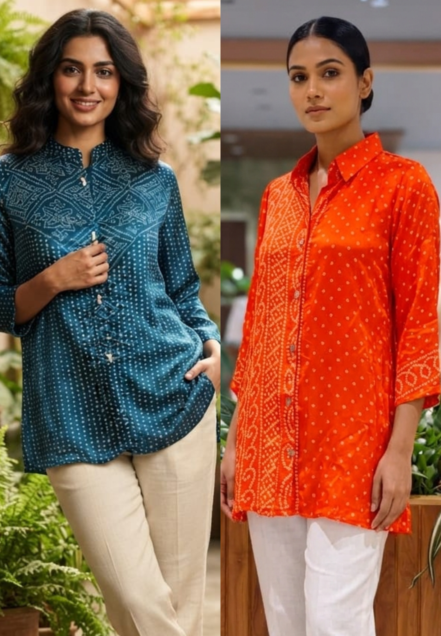 Festive Bandhani Print Very Flowy Casual Wear Crepe Shirt- 15634