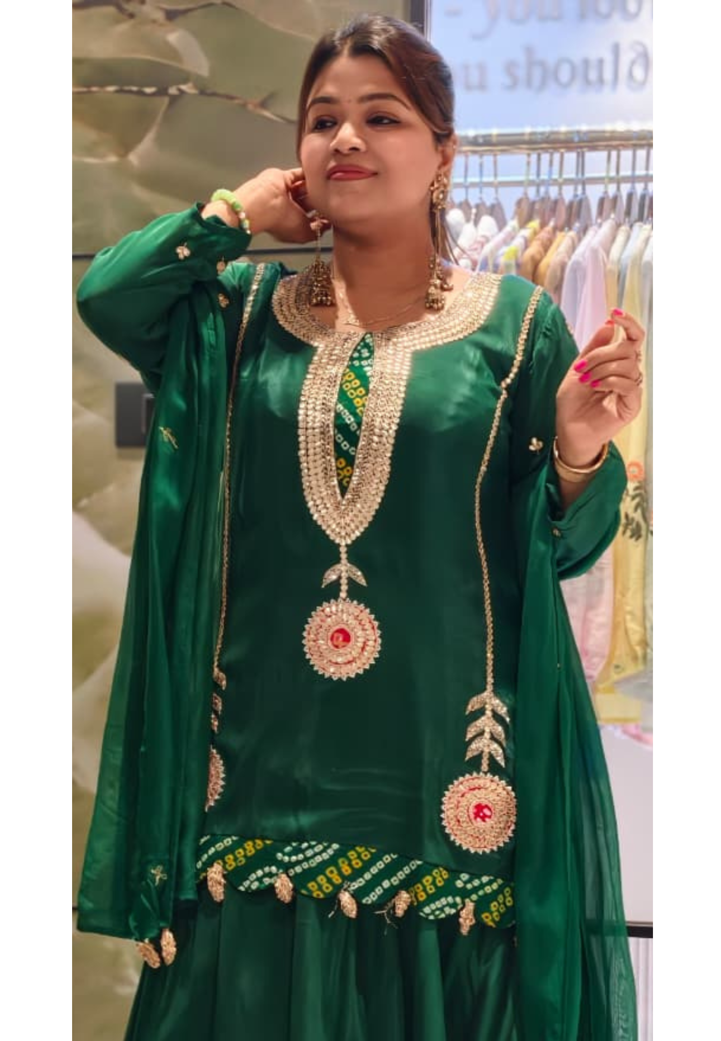 Bandhej Highlights Elegant Gotta Detailing Crepe Full Suit Set With Flared Skirt Bottom & Dupatta- 15852