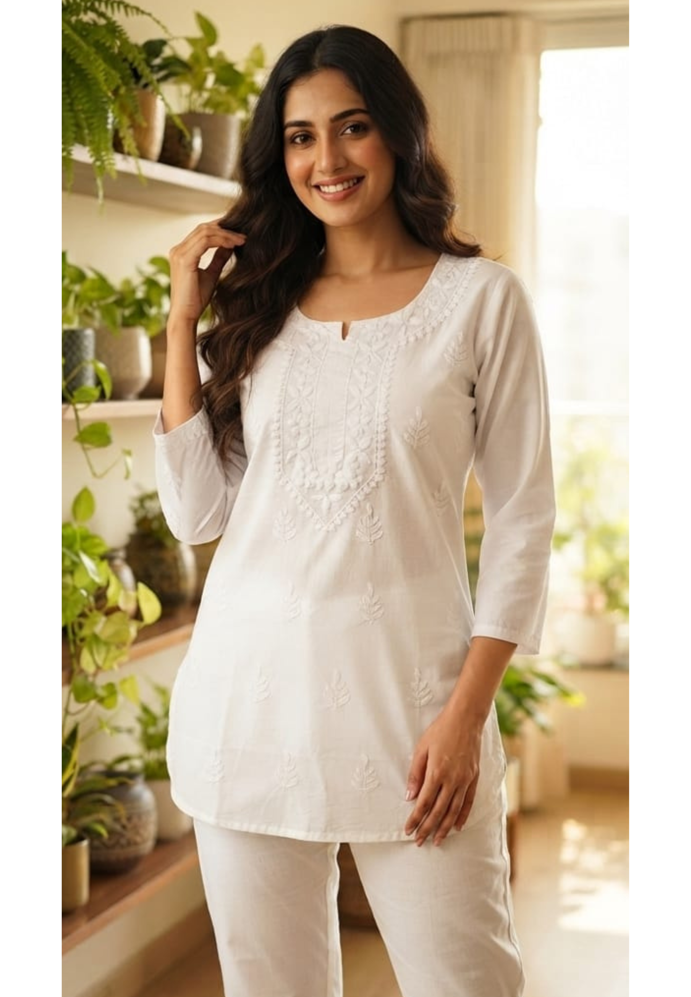 Royal Awadh Intricate Thread Embroidery Cotton Kurti Only- 15871