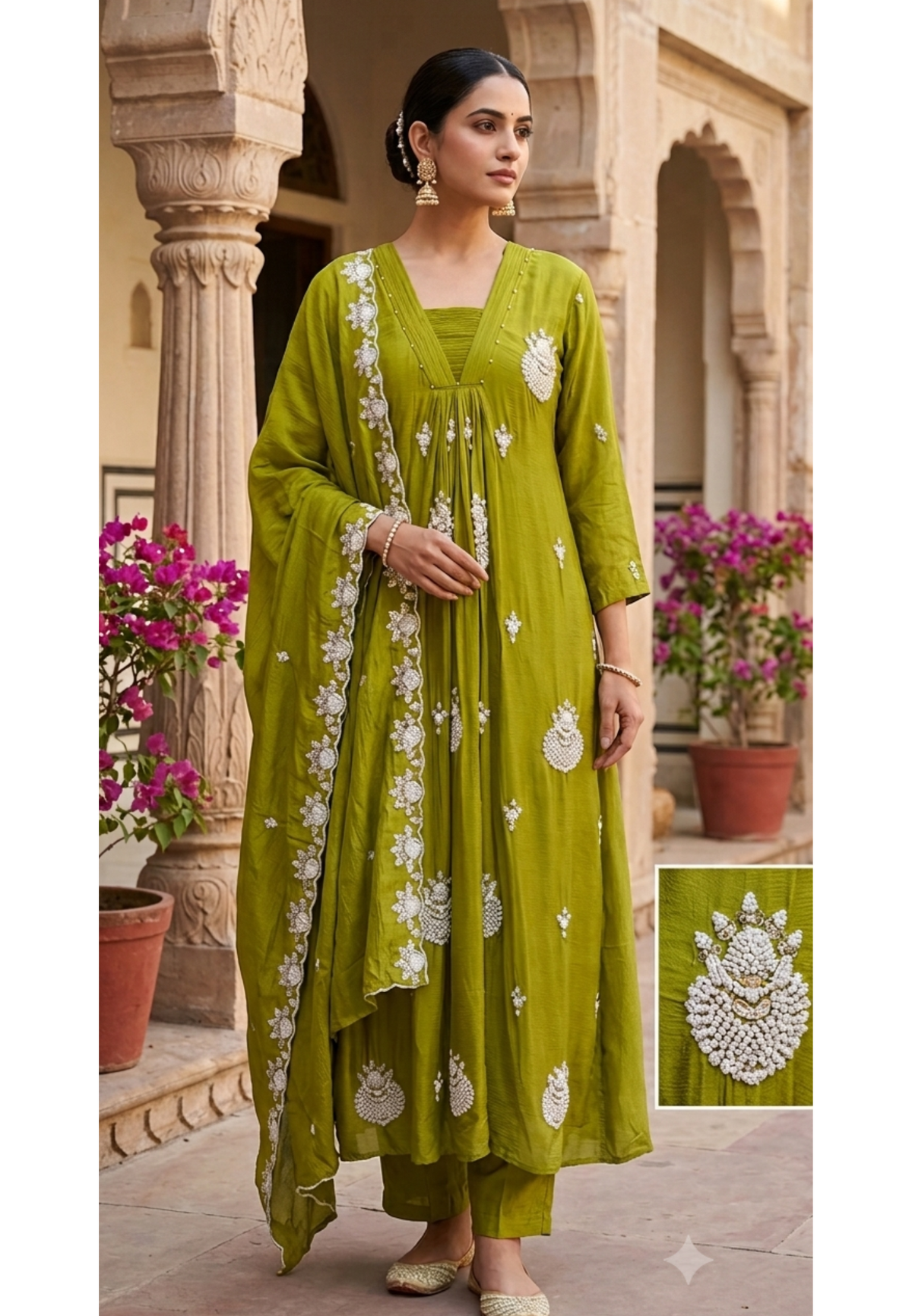 Premium Chinon Very Elegant Tiny Cut-Dana Embroidered Flowy Anarkali Full Suit Set With Dupatta- 15239