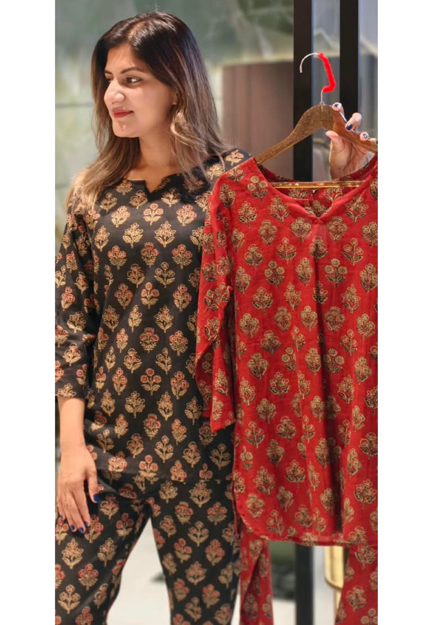 Ethinc Co-Ord Set With Block Floral Prints In Pure Cotton Fabric- 15694