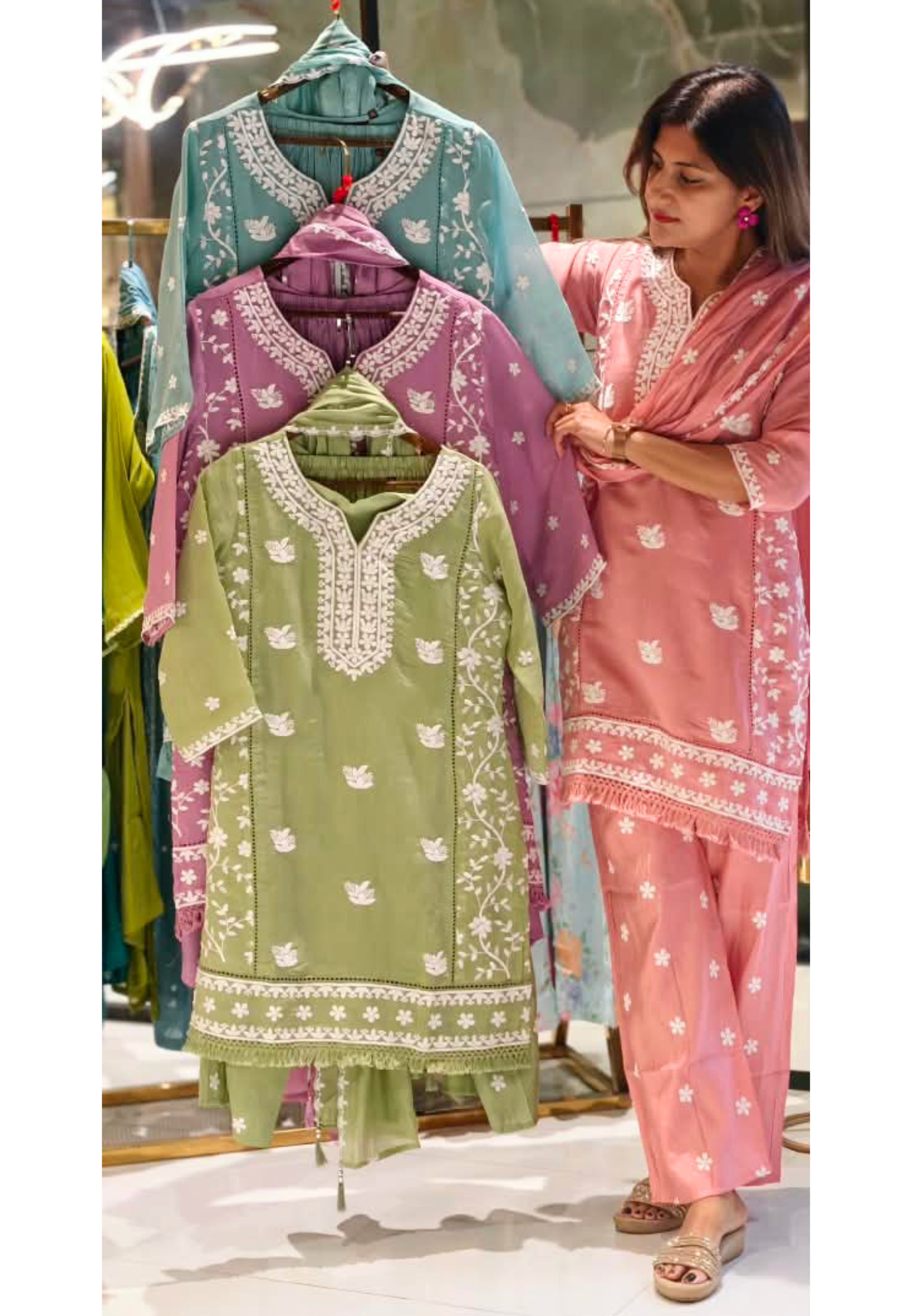Floral Intricate Thread Embroidered Premium Surat Mul-Chanderi Straight Full Suit Set With Dupatta- 15893