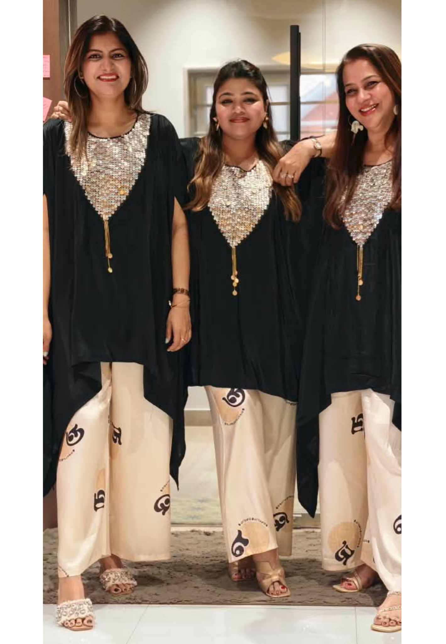 Heavy Shimmery Sequin With Coin Detailing Yoke Latkan Elegance Indo Look Kaftan Style Co-Ord Set- 16041