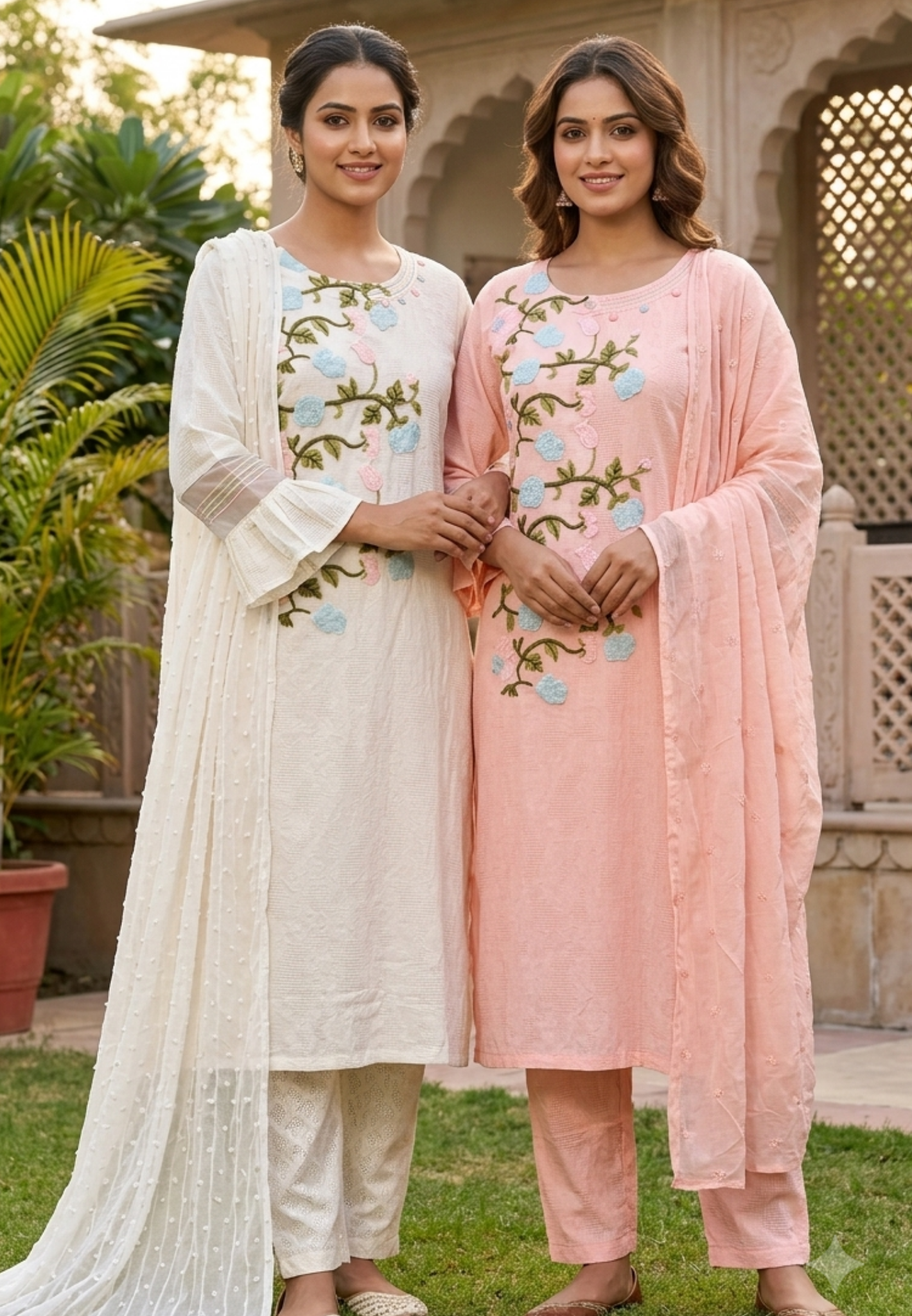 Spring Floral Fine Embroidered Pure White Premium Imported Fabric Full Suit Set With Dupatta- 15194