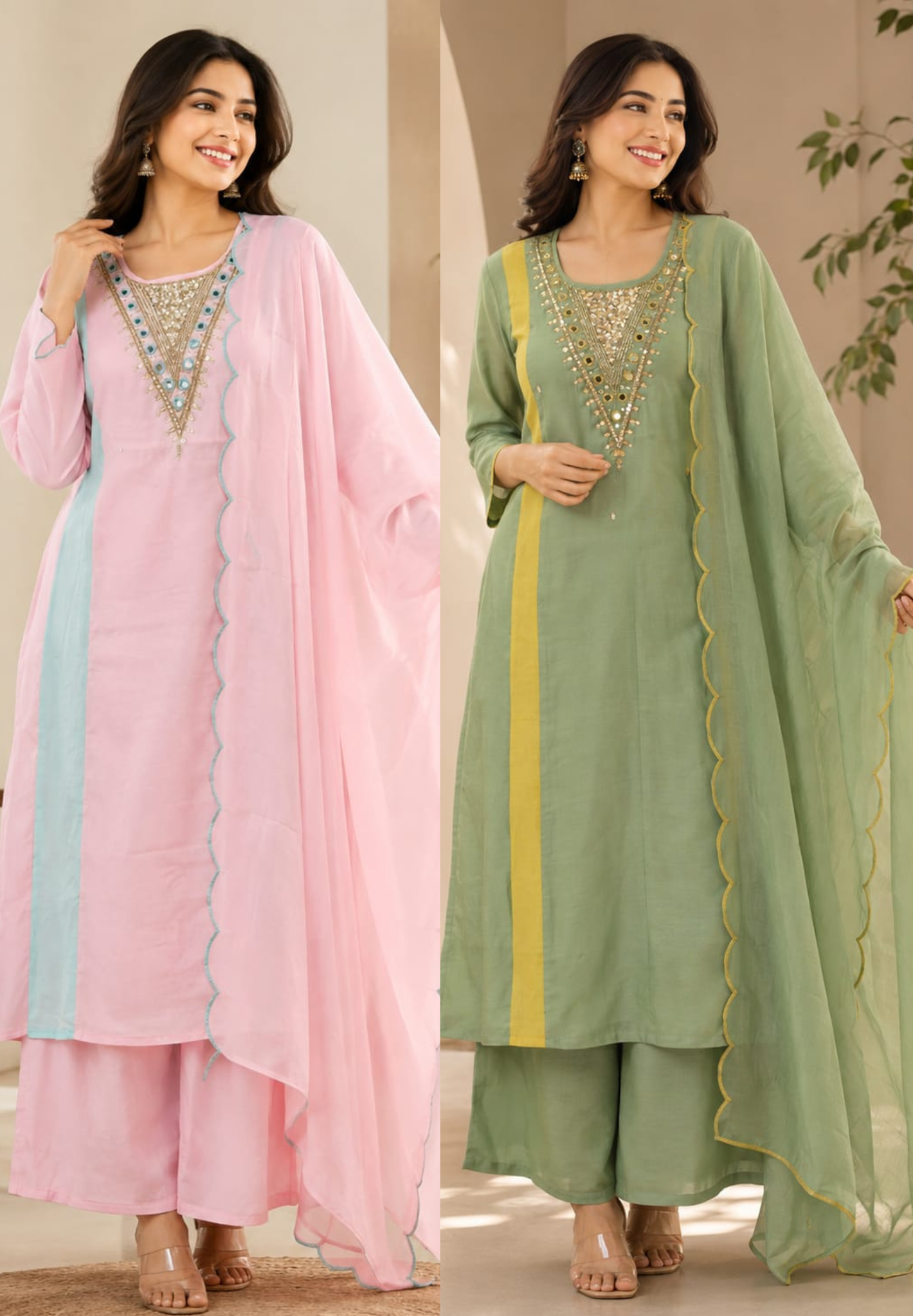 Real Mirror With Sequin Beautiful A-Line Surat Mul-Chanderi Full Suit Set With Dupatta- 16223