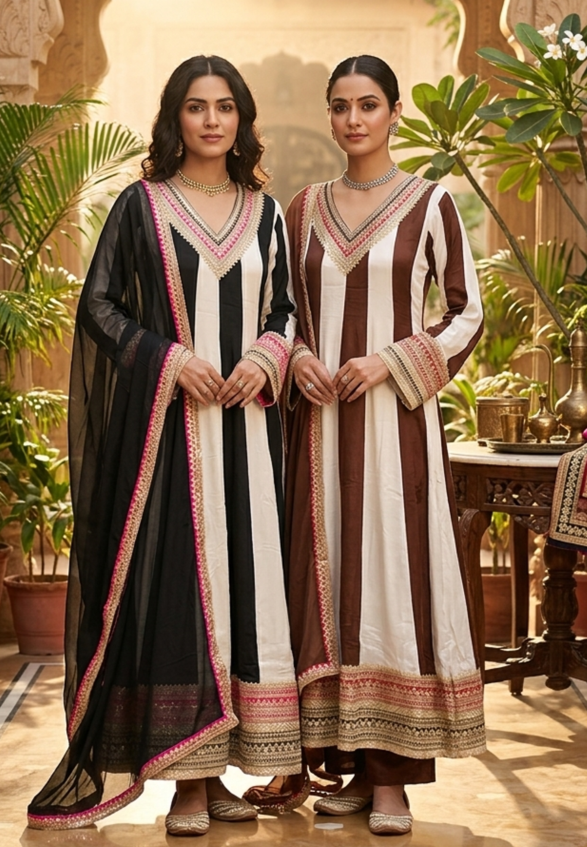 Highly Flared Panel Dual Tone Crepe Anarkali Full Suit Set With Dupatta With Vibrant Zardosi Borderd Work- 16127