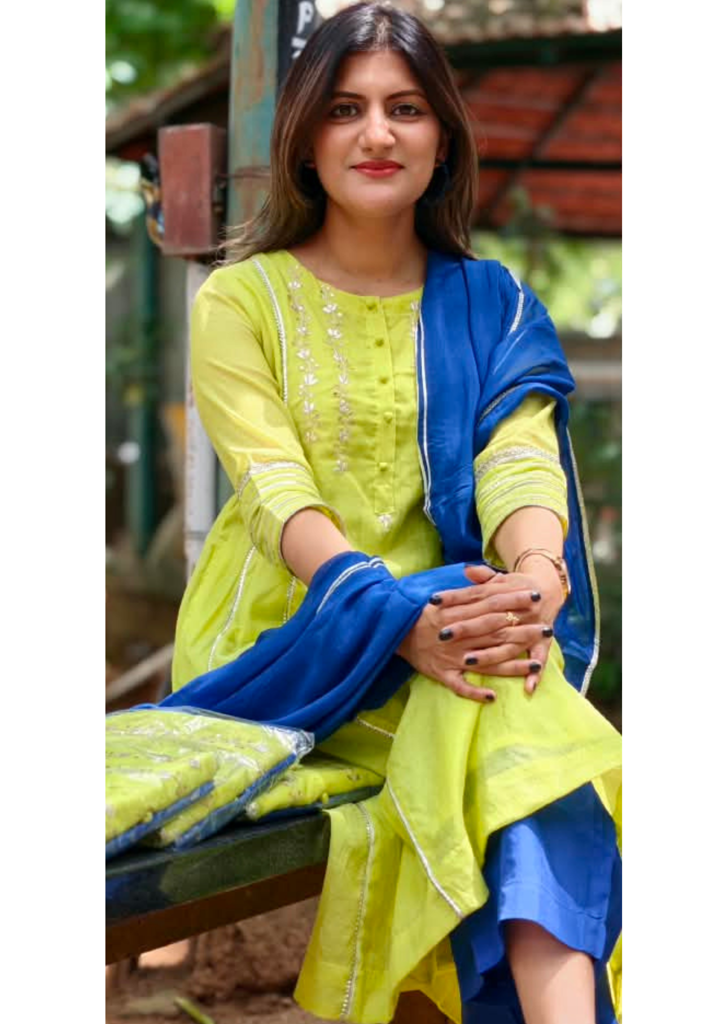 Twin Color Parrot Inspired Pure Chanderi A-Line Full Suit Set With Organza Dupatta- 16248