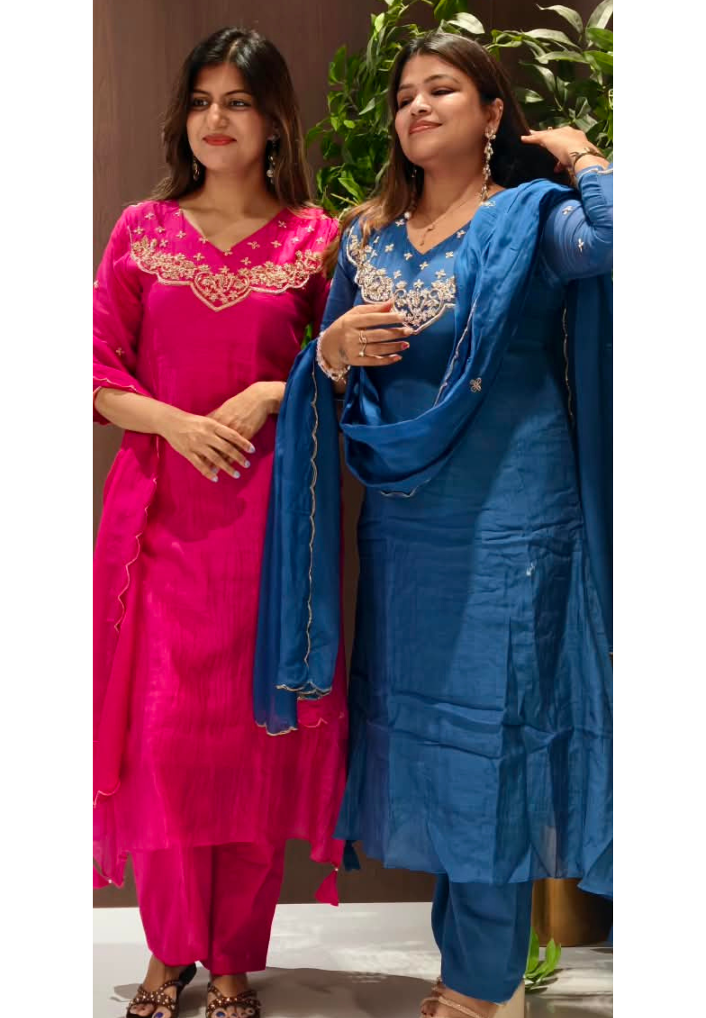 Dabka Golden Zardosi Embroidered Banarasi Mul-Chanderi A-Line Full Suit Set With Dupatta- 16267