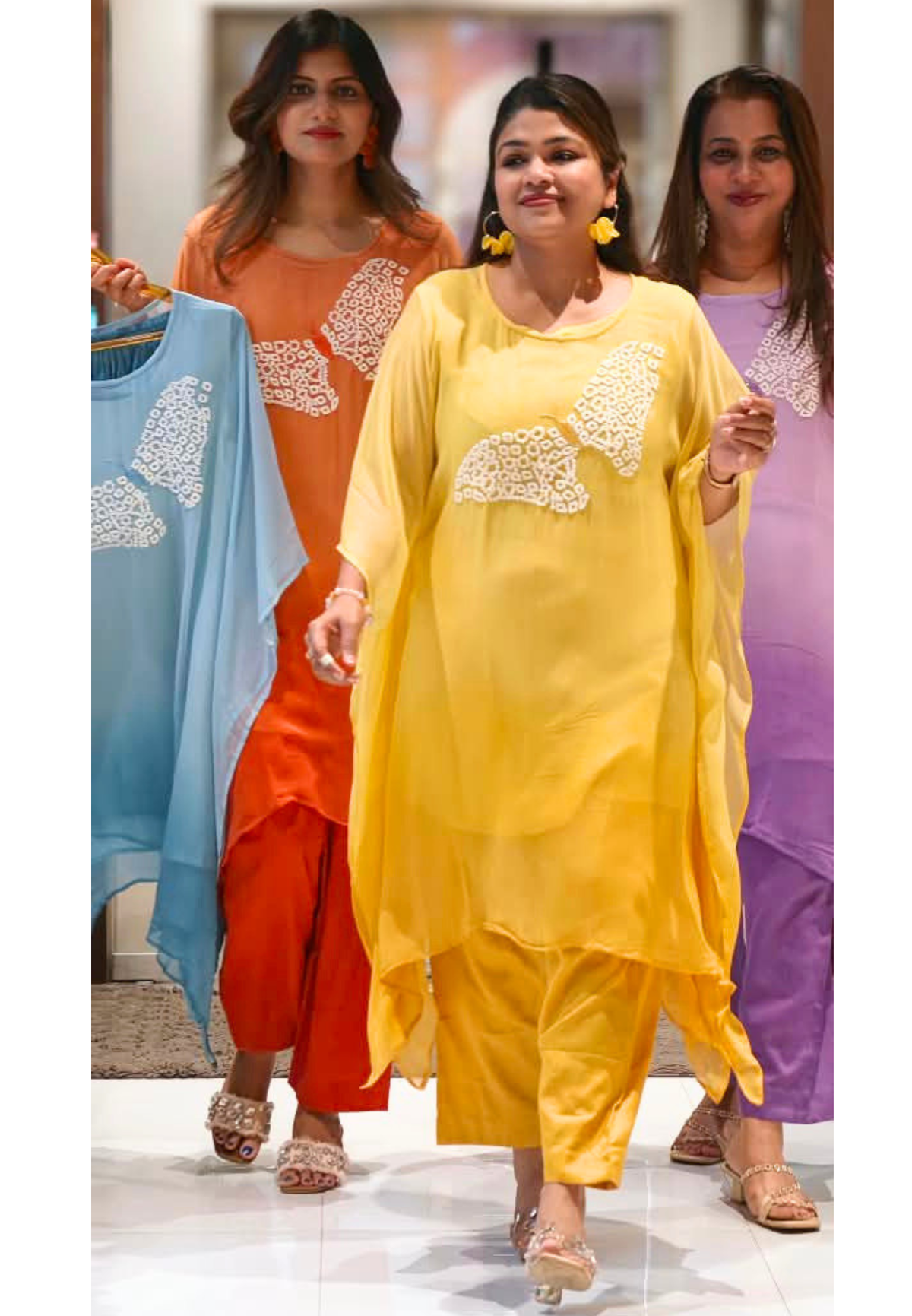 Cut-Dana Butterfly Elegant Embroidery Front Work Beautiful Shades Chinon Kaftan With Matching Inner & Bottom- 16333