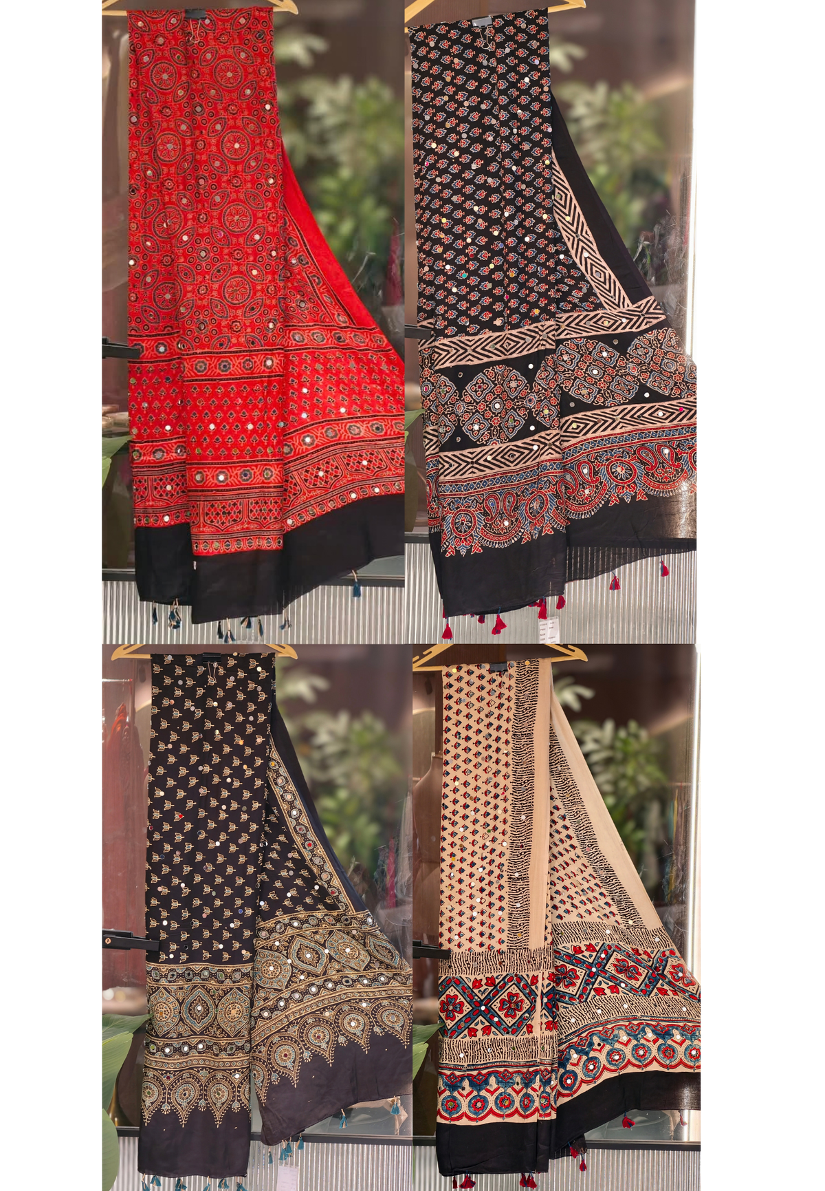 Real Mirror Work With Tassels Block Printed Garba Inspired Dupatta- 16398