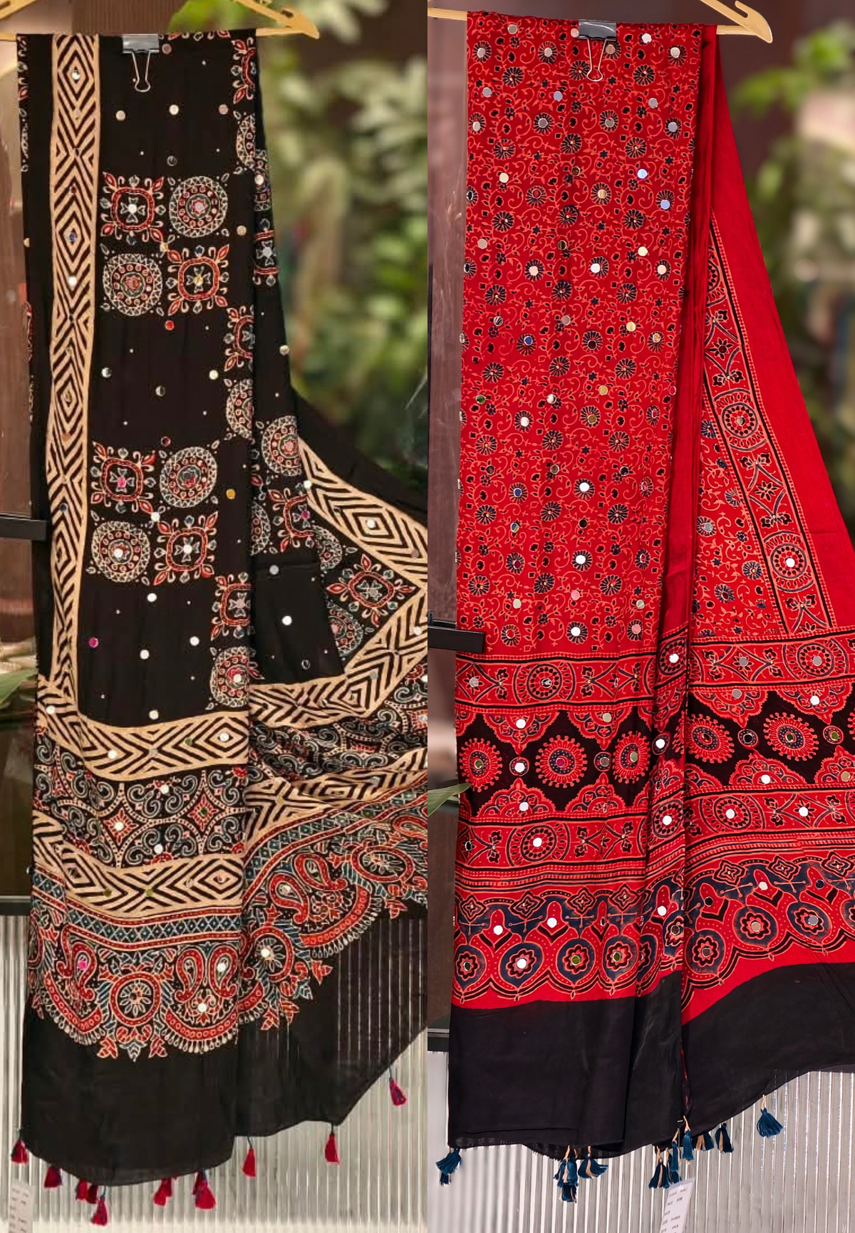 Rich Real Work Ajrakh Print Garba Inspired Thread Tasseled Dupatta- 16398