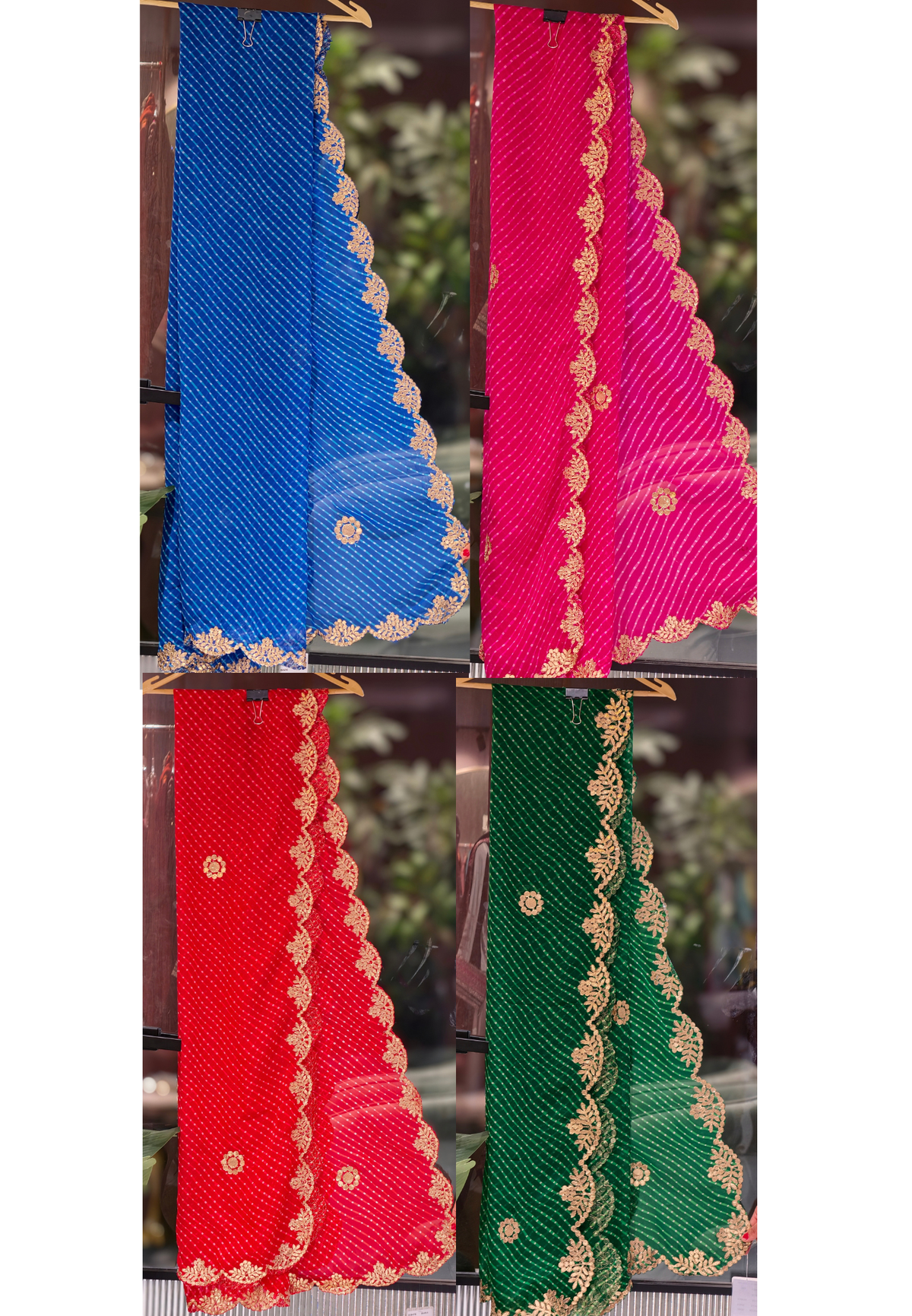 Leheriya Bandhani Dupatta with Gold Cutwork Lace Border- 16397