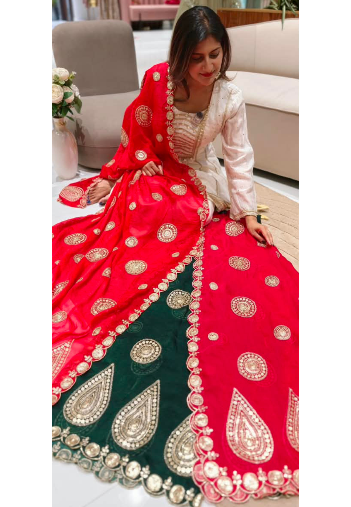 Bright Dupatta with Traditional Circular & Paisley Motif Embroidery- 16392