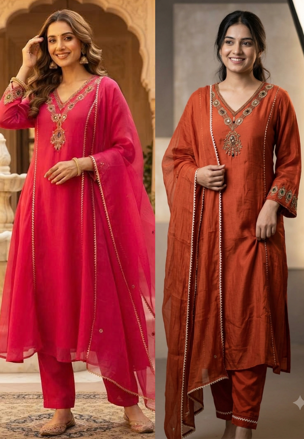 Jewel Blossom Stone Beaded Embroidered Work A-Line Lace Side Panel A-Line Full Suit Set With Dupatta- 16436