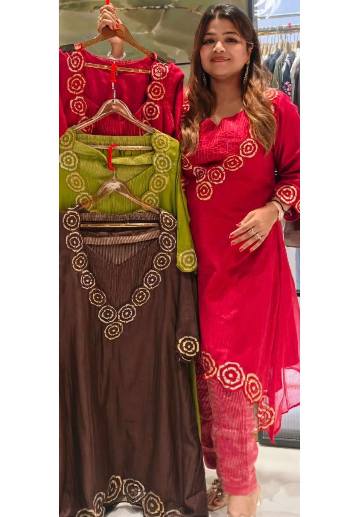 Embroidered Floral Cut-Work Outline Matching Mul-Chander A-Line Kurta With Bustier & Striped Tissue Bottom- 16460