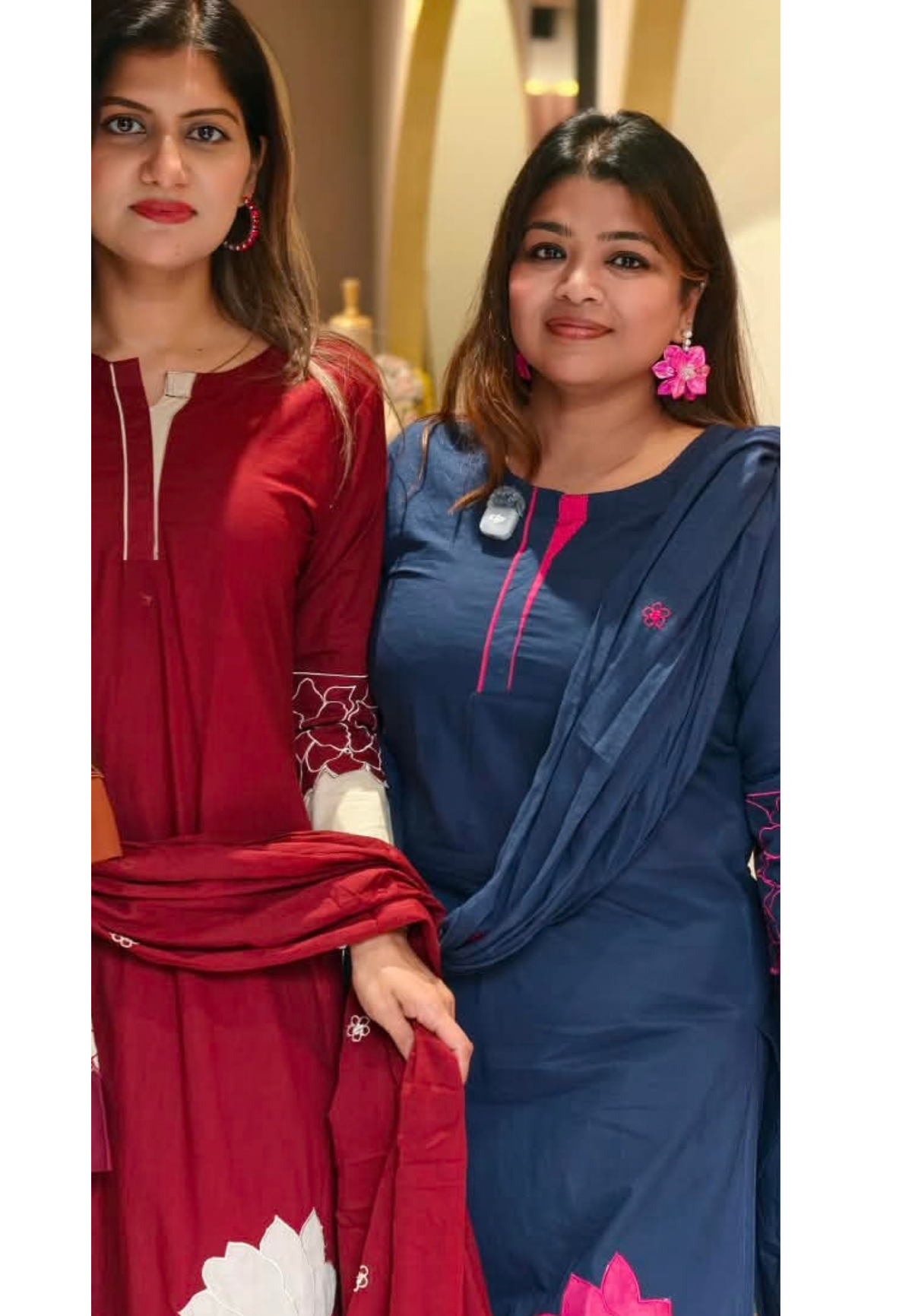 Giant Floral Patch Highlights Solid Shade Soft Cotton Full Suit Set With Dupatta- 16347