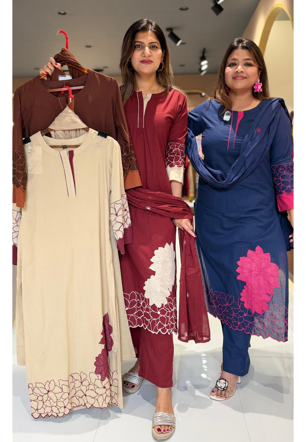 Giant Floral Patch Highlights Solid Shade Soft Cotton Full Suit Set With Dupatta- 16347
