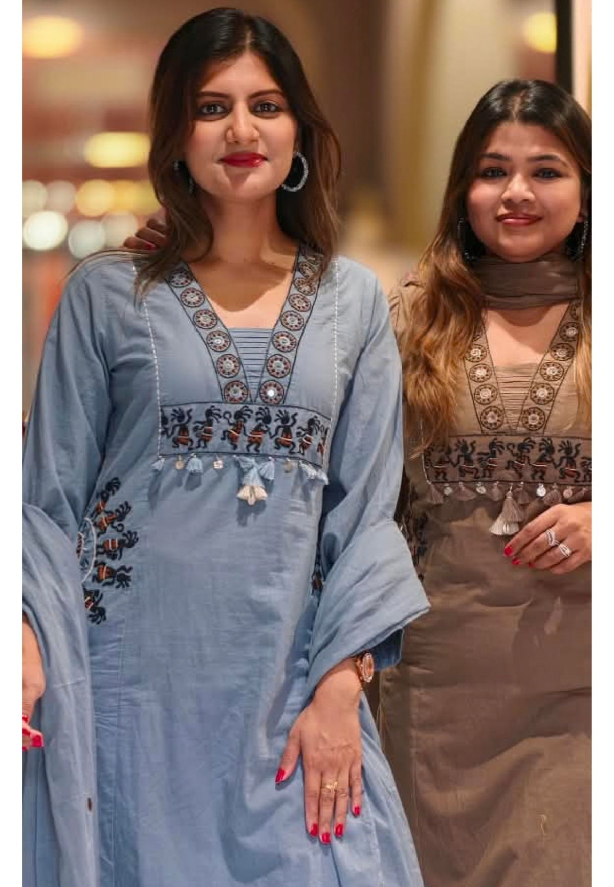 Tribal Inspired Dancing Motifs Pocket Elegance Cotton Full Suit Set With Dupatta- 16490
