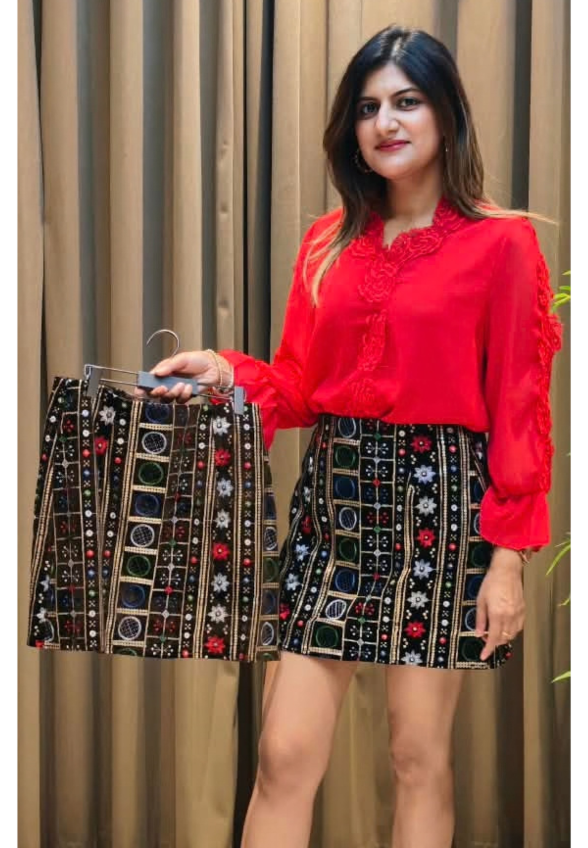 Multicolour Tribal Embroidered High-Waist Mini Skirt- 16204