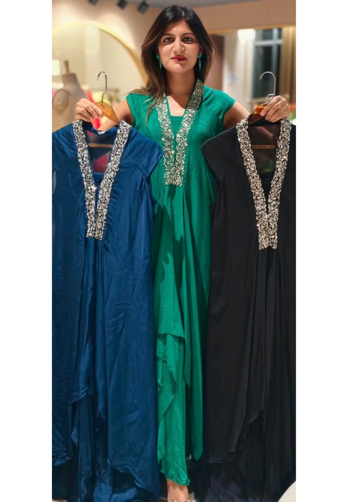 Elegant Cut-Dana V-Neckline Short Sleeve Inner Style Solid Indo-Wear In Chinon Fabric- 16540