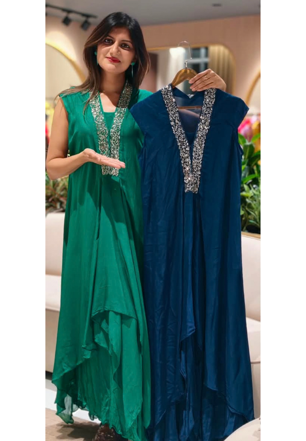 Elegant Cut-Dana V-Neckline Short Sleeve Inner Style Solid Indo-Wear In Chinon Fabric- 16540