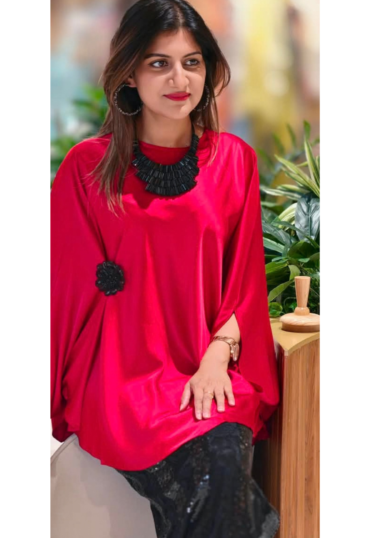 Glamrous Party Friendly Indo-Wear Vibrant Upper With Glittely Straight Fit Skirt & Stunning Neckpiece- 16255