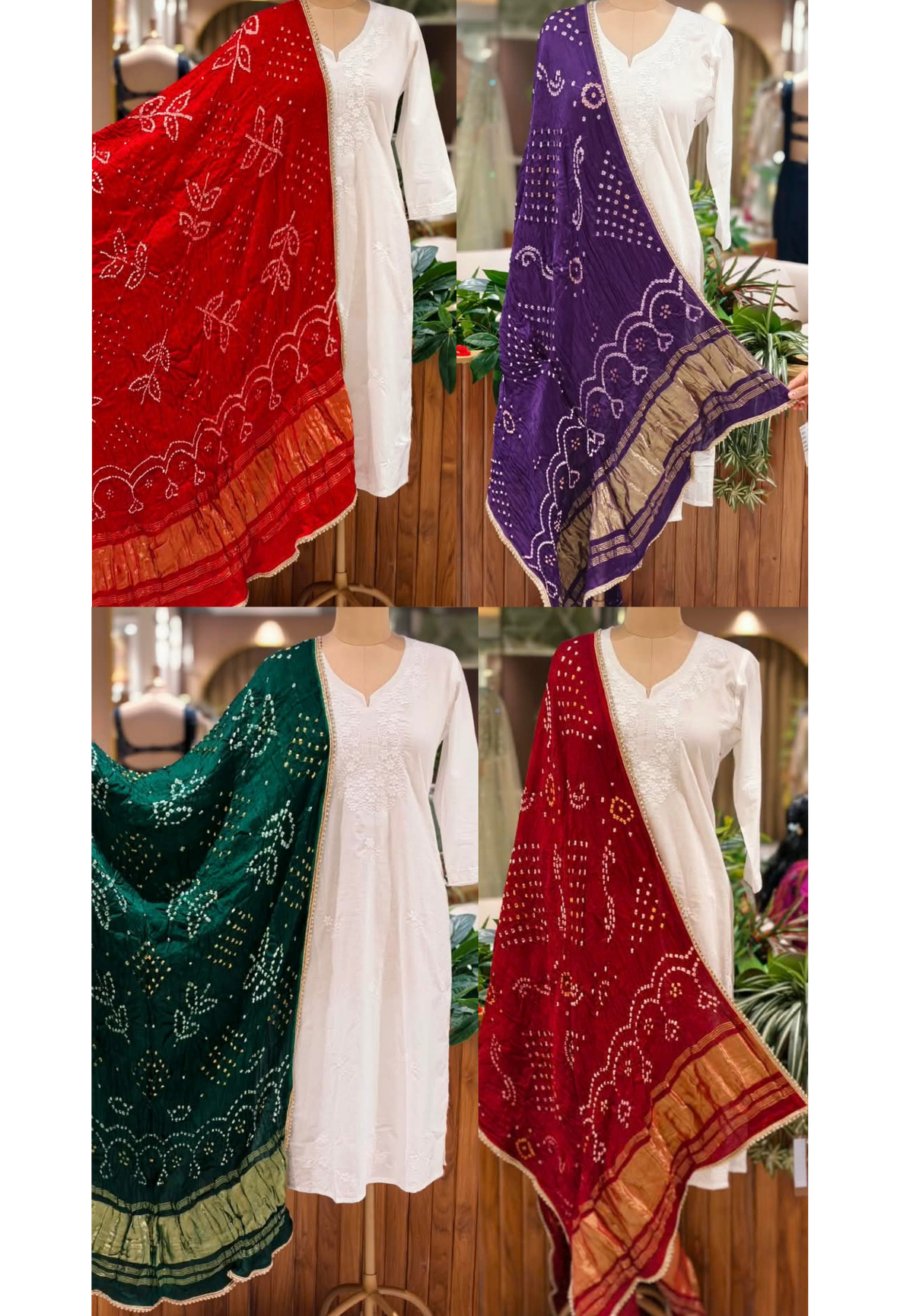 Crush Gajji Silk Bandhani Print Dupatta With Golden Borders Touch- 16631