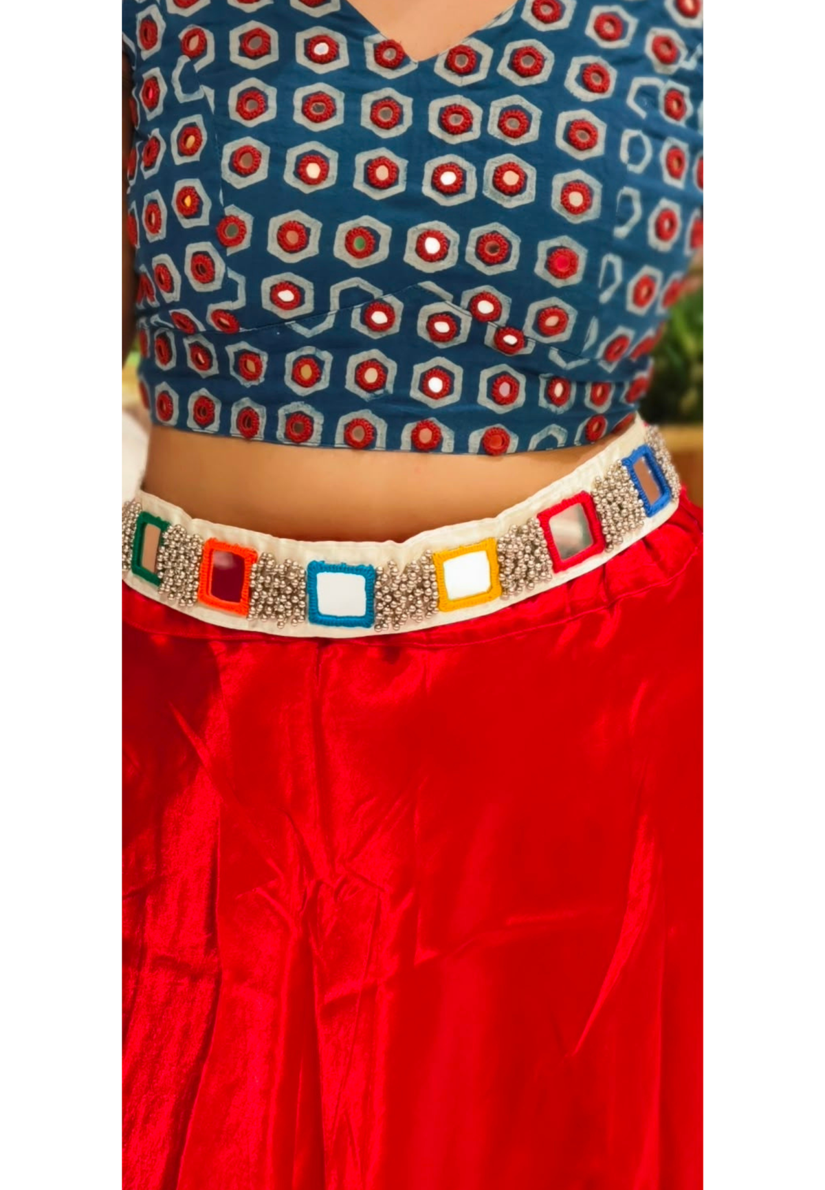 Handcrafted Mirror Work Flower & Cowrie Shell Ethnic Kamarbandh Belt-RB980