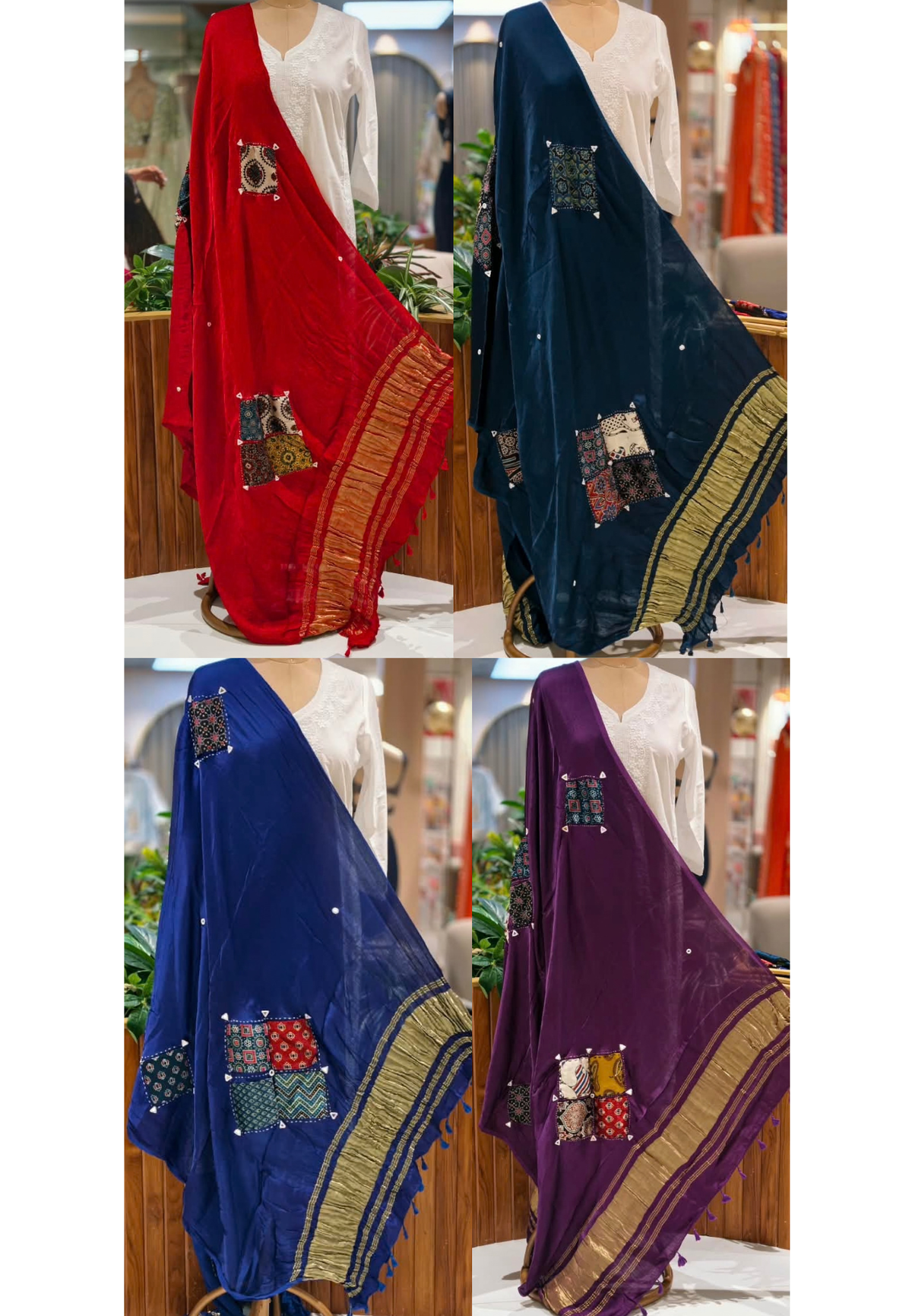 Kalamkari Artistic Traditional Motif With Golden Zari Touch Bordered Dupatta- 16656